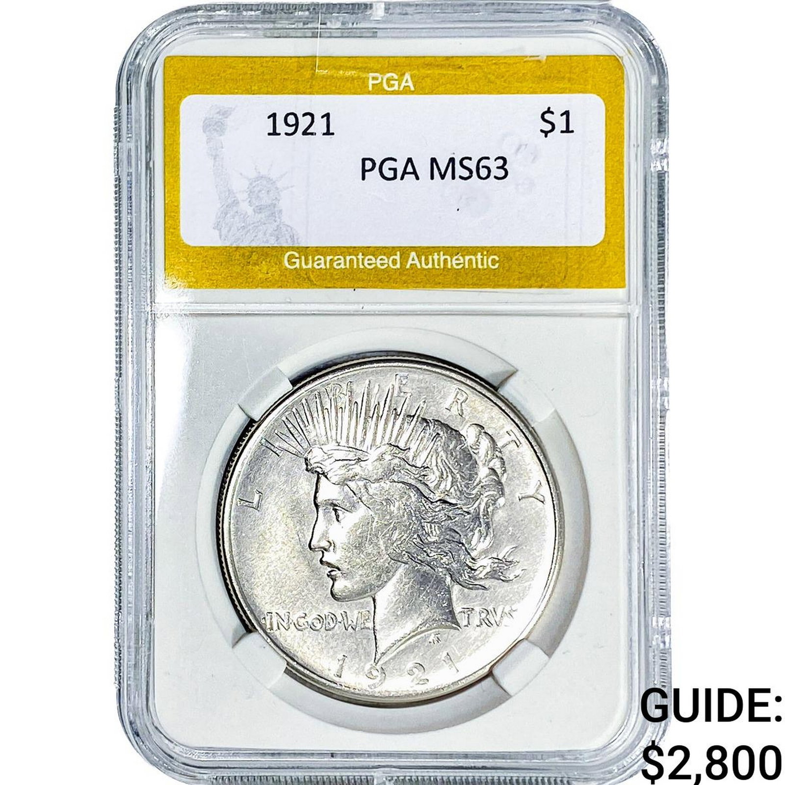 1921 Silver Peace Dollar PGA MS63: 1921 Silver Peace Dollar PGA MS63