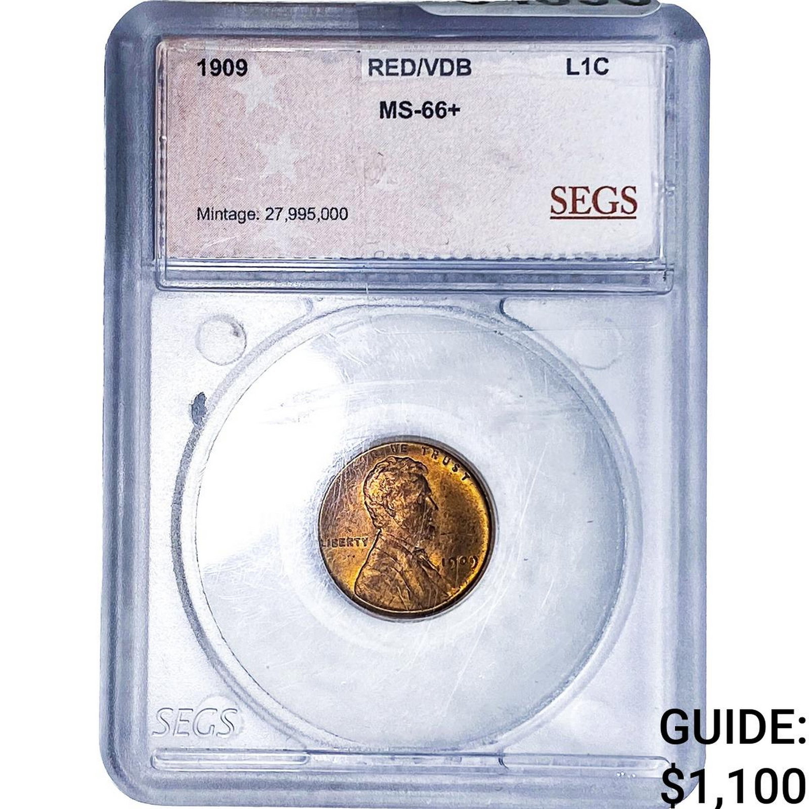 1909 Wheat Cent SEGS MS66+: 1909 Wheat Cent SEGS MS66+