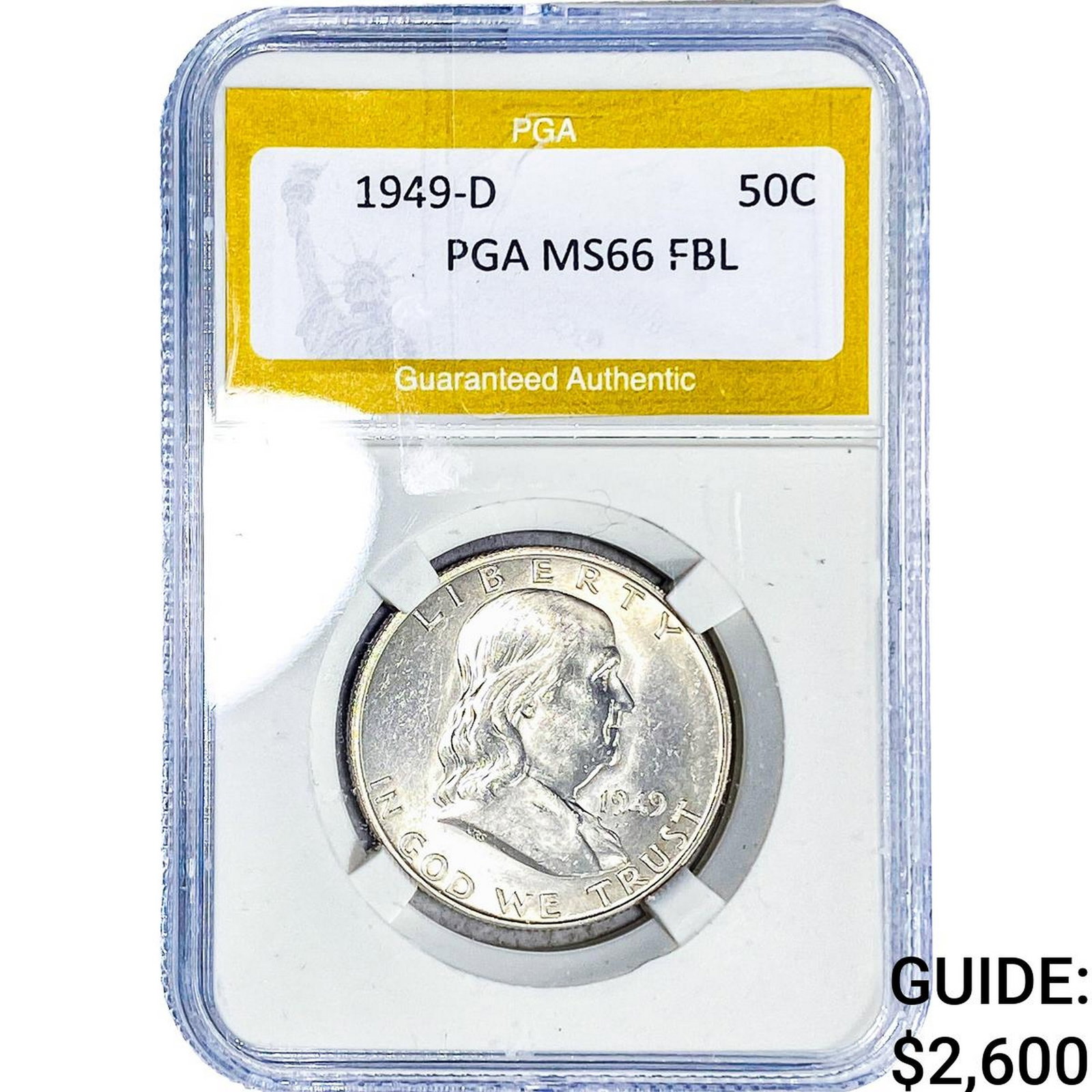 1949-D Franklin Half Dollar PGA MS66 FBL: 1949-D Franklin Half Dollar PGA MS66 FBL