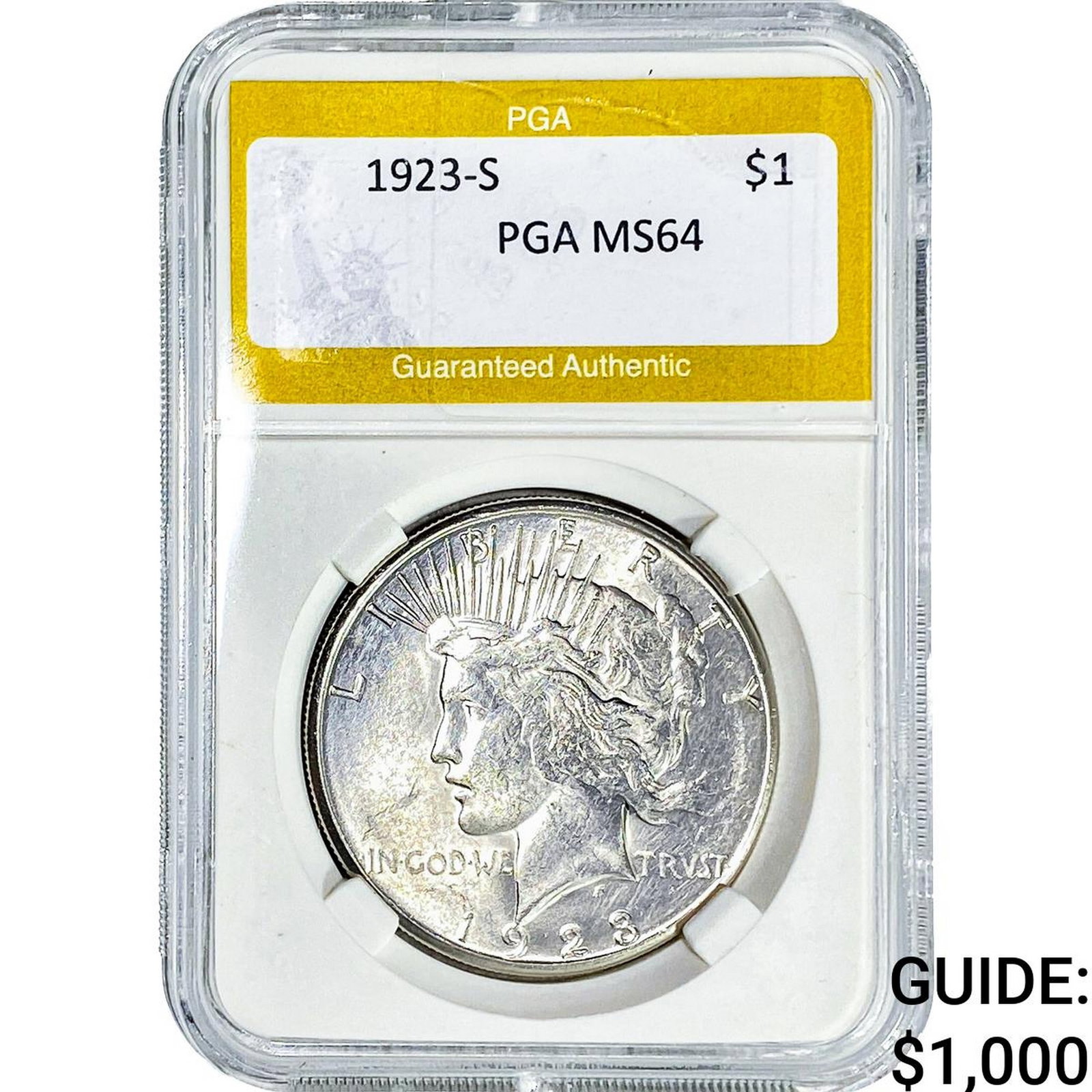 1923-S Silver Peace Dollar PGA MS64: 1923-S Silver Peace Dollar PGA MS64