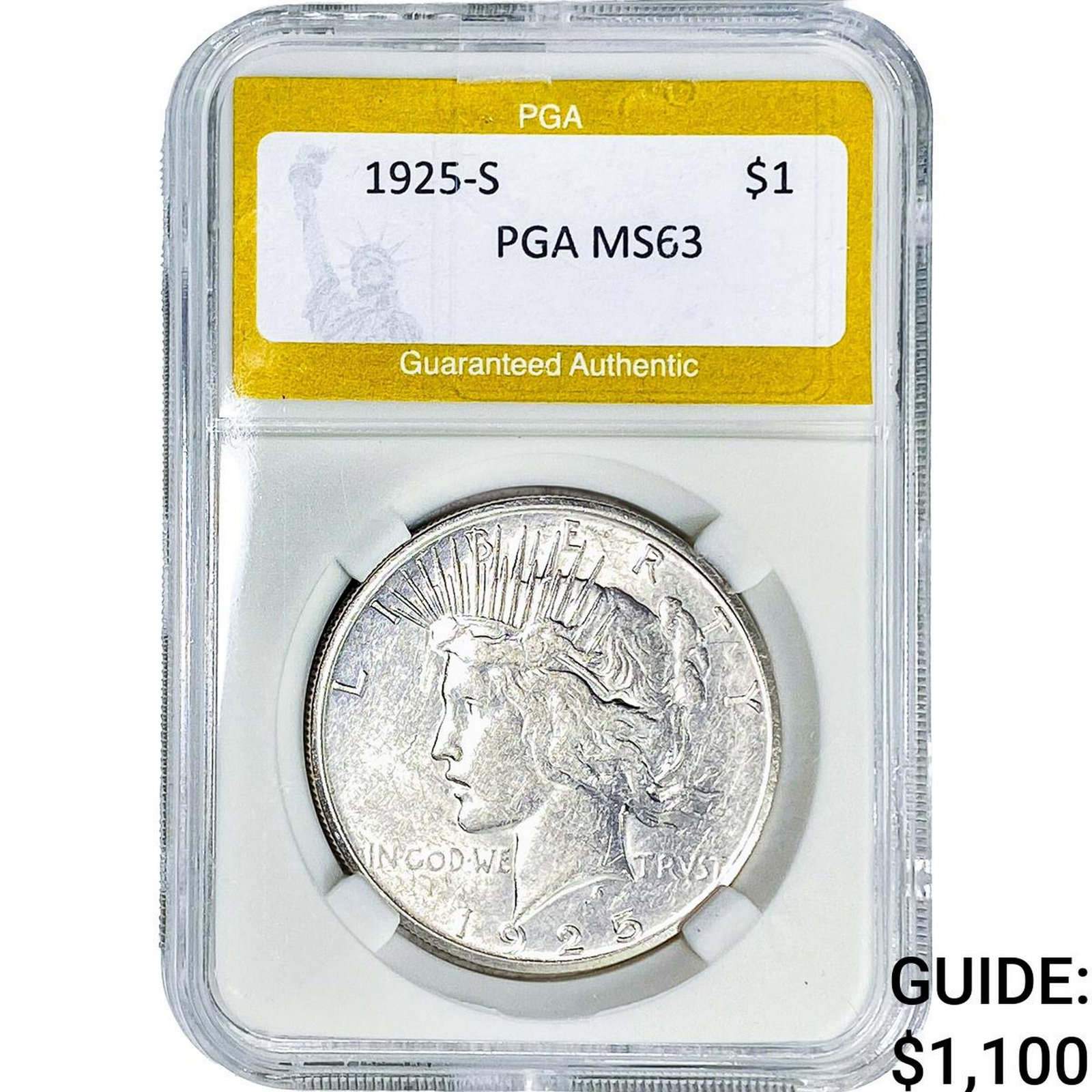 1925-S Silver Peace Dollar PGA MS63: 1925-S Silver Peace Dollar PGA MS63