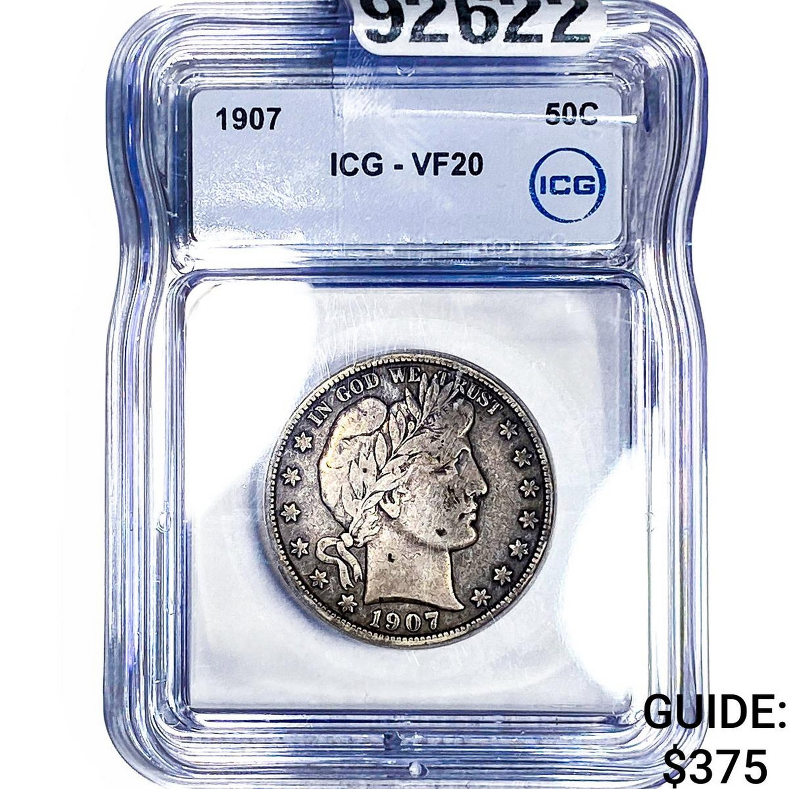 1907 Barber Half Dollar ICG VF20: 1907 Barber Half Dollar ICG VF20