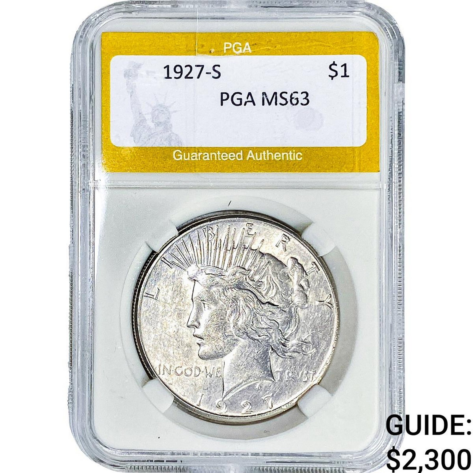 1927-S Silver Peace Dollar PGA MS63: 1927-S Silver Peace Dollar PGA MS63