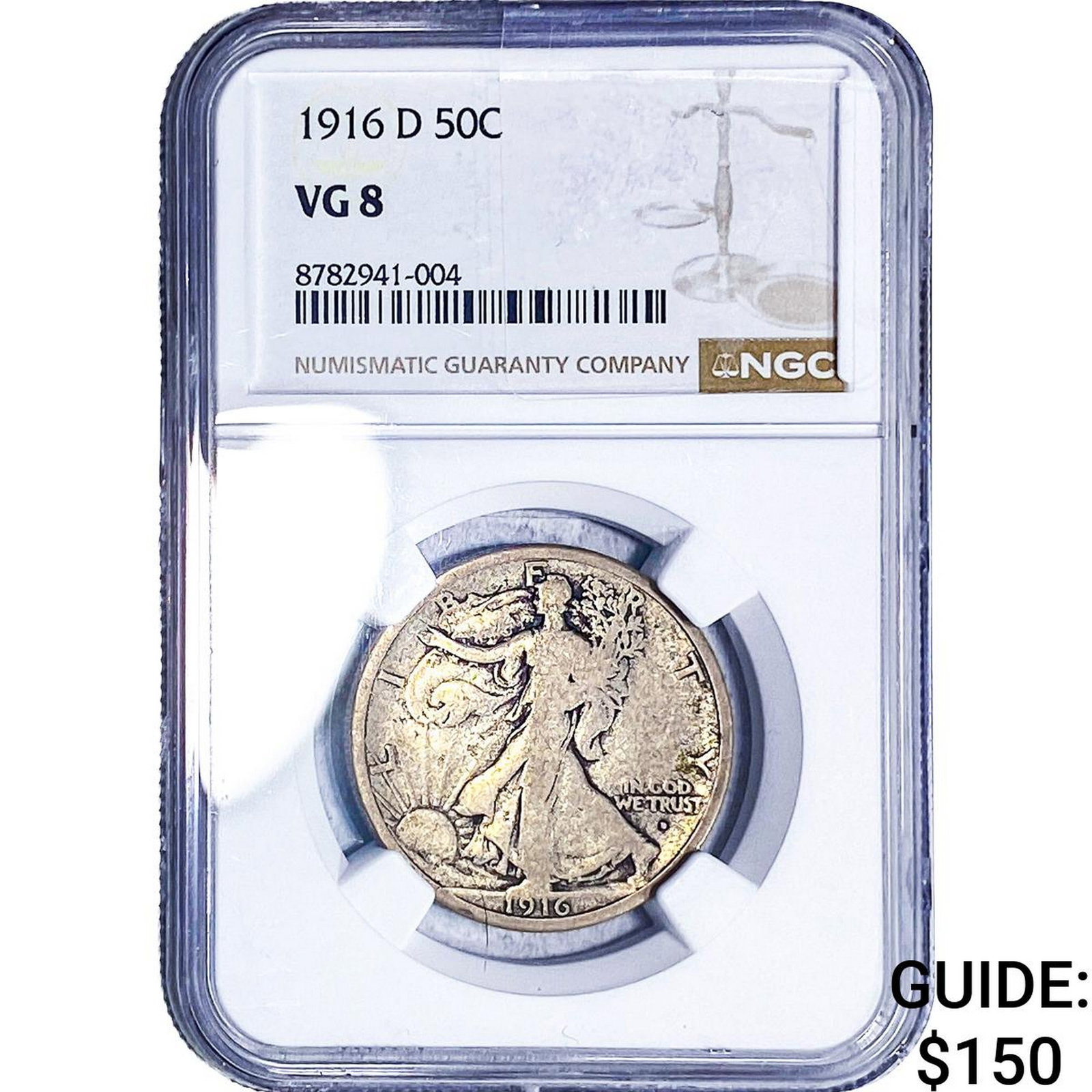 1916-D Walking Liberty Half Dollar NGC VG8: 1916-D Walking Liberty Half Dollar NGC VG8