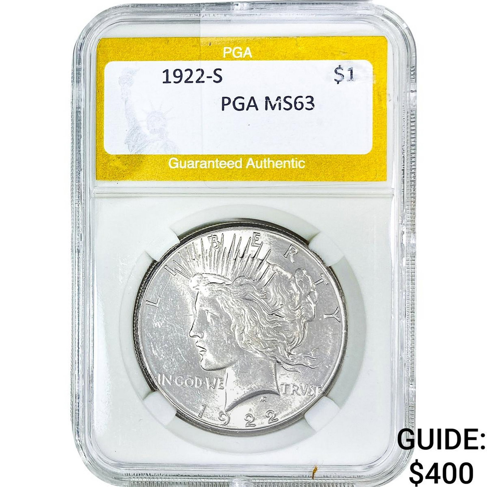 1922-S Silver Peace Dollar PGA MS63: 1922-S Silver Peace Dollar PGA MS63