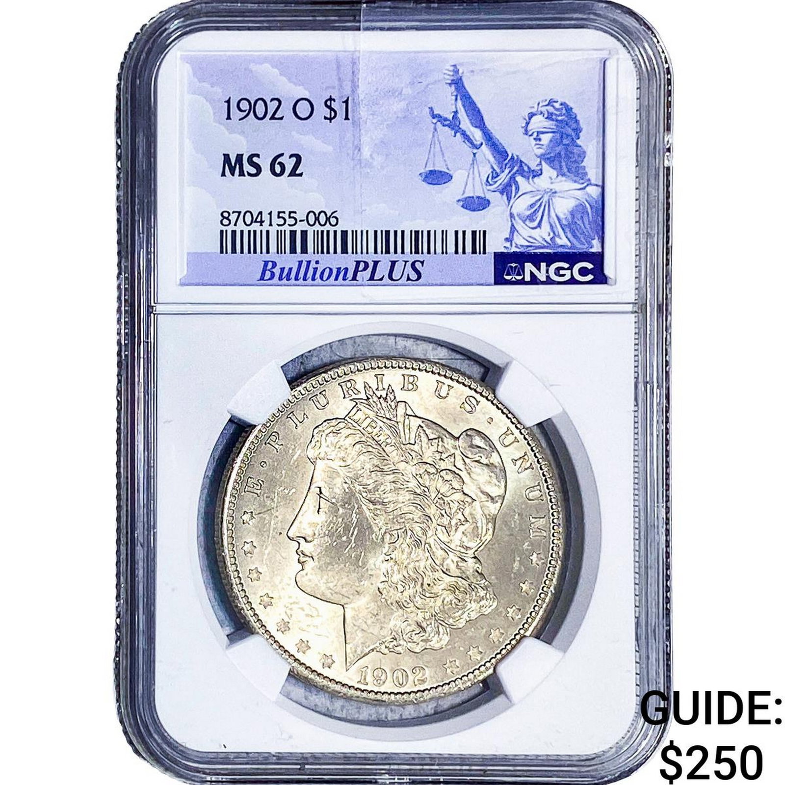 1902-O Morgan Silver Dollar NGC MS62: 1902-O Morgan Silver Dollar NGC MS62