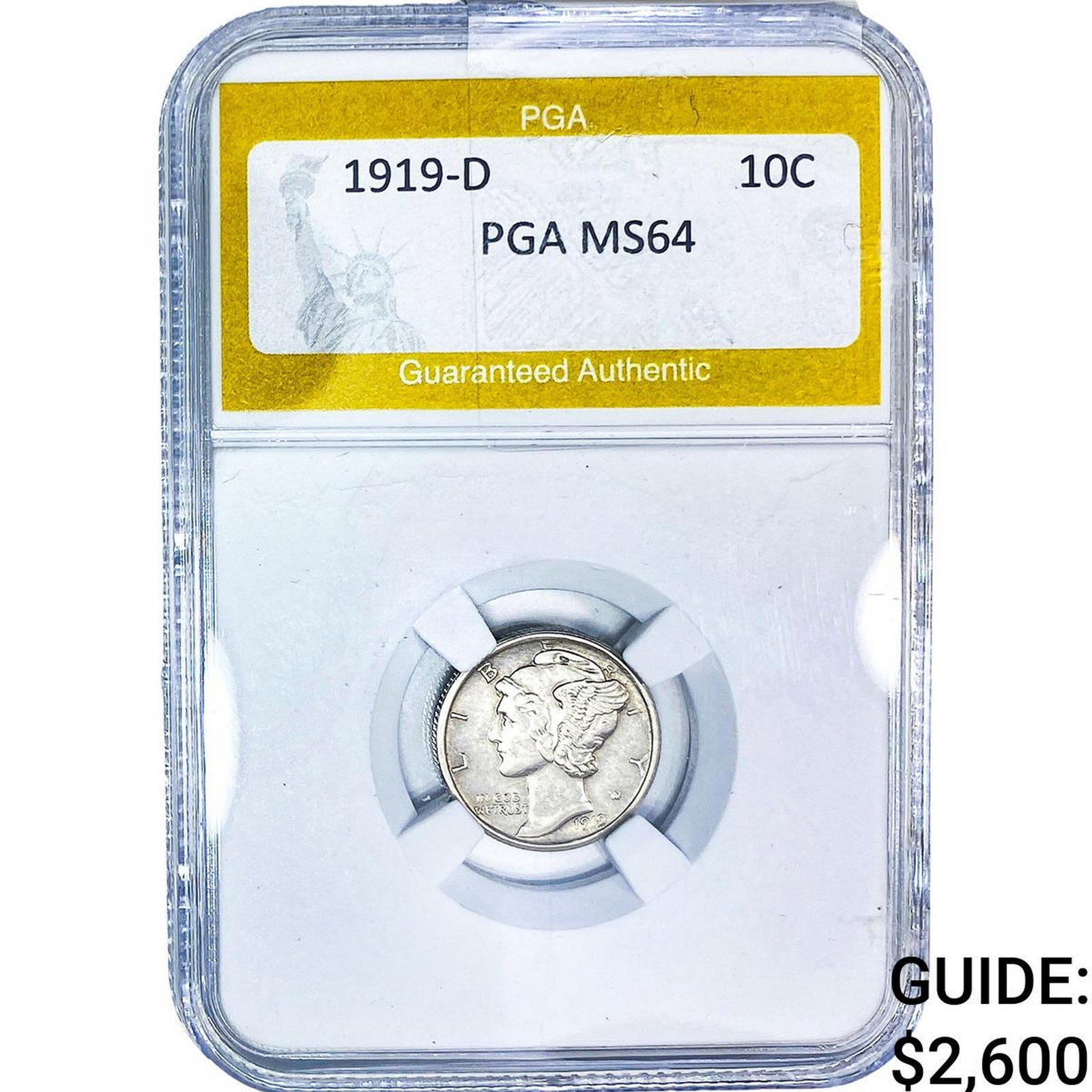 1919-D Mercury Silver Dime PGA MS64: 1919-D Mercury Silver Dime PGA MS64