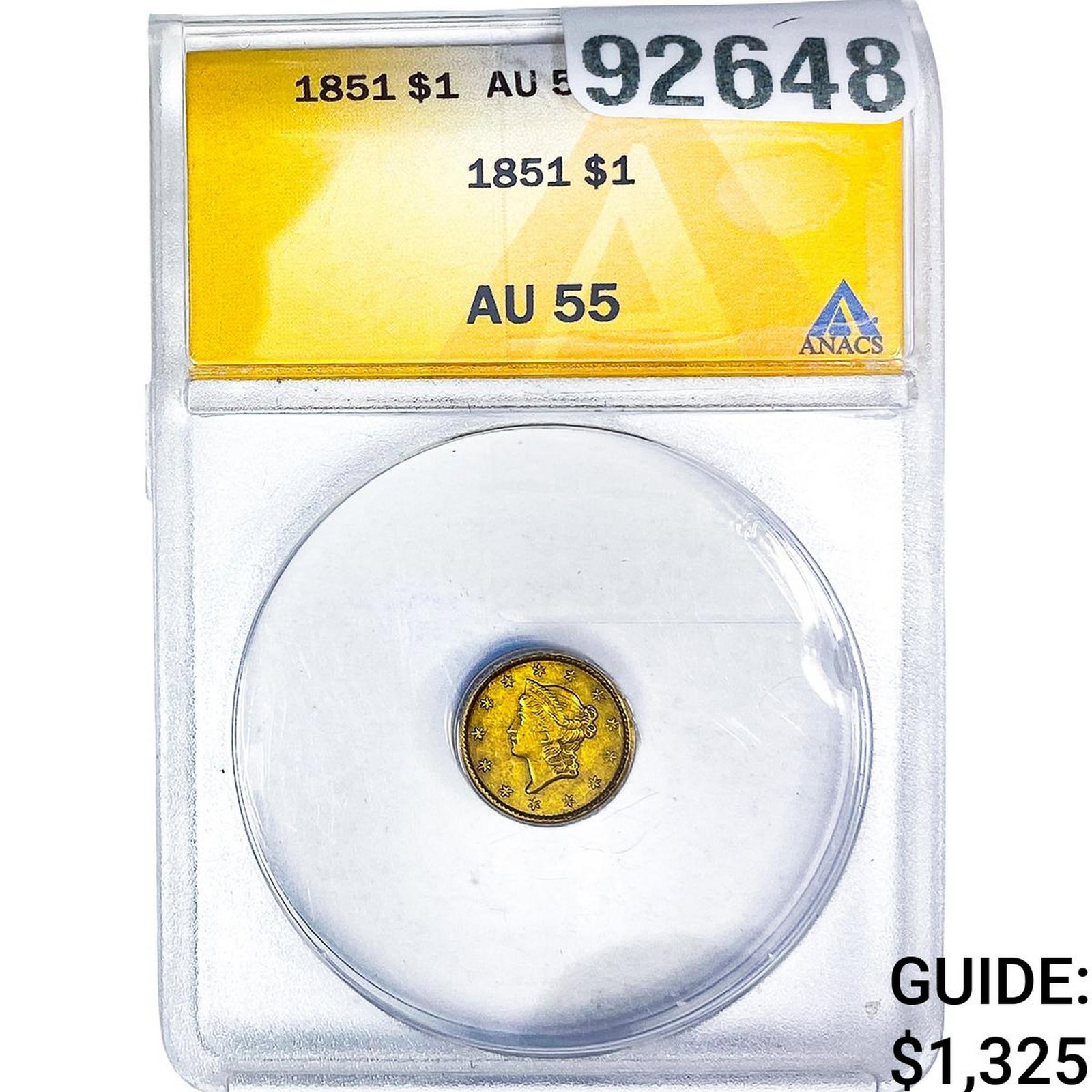1851 Rare Gold Dollar ANACS AU55: 1851 Rare Gold Dollar ANACS AU55