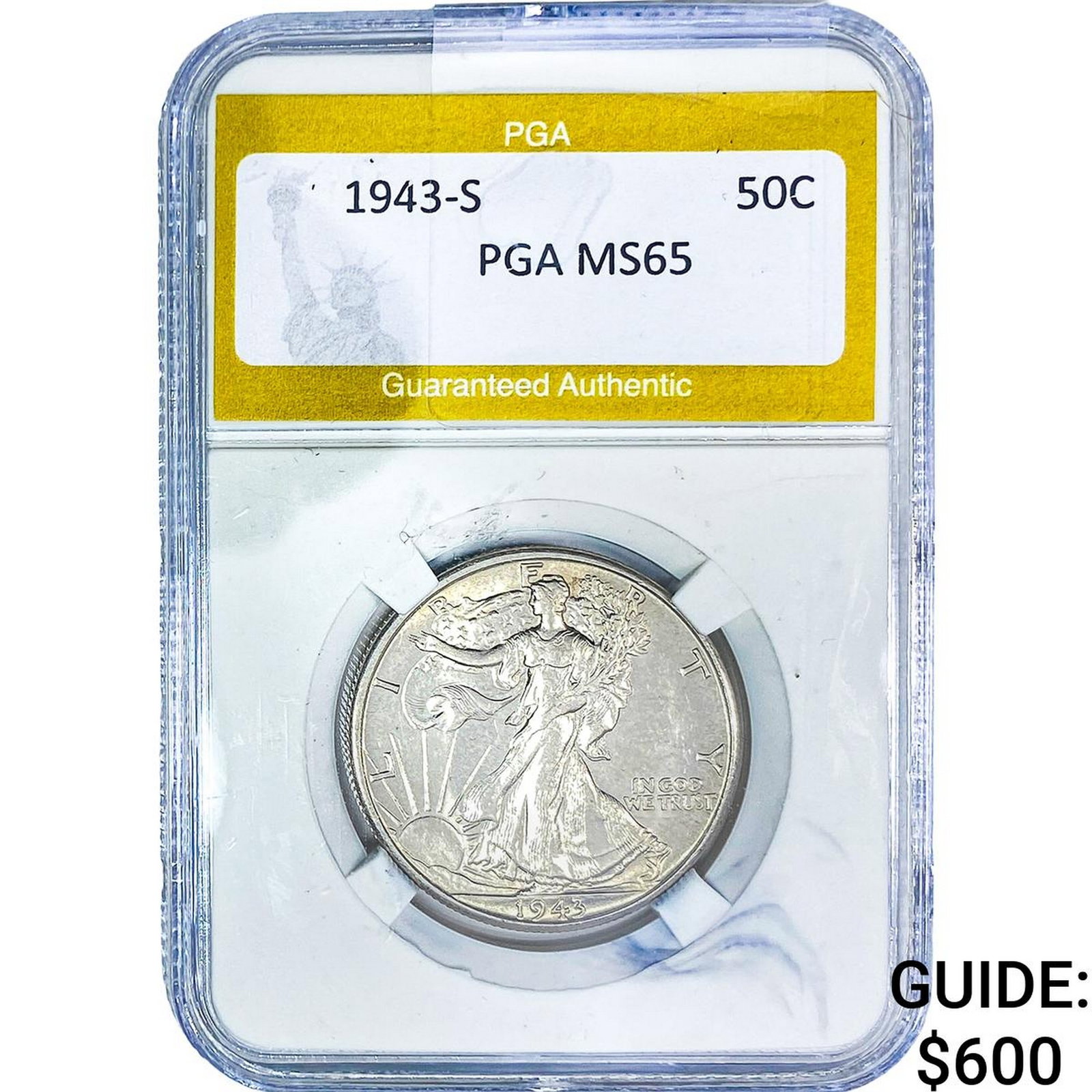 1943-S Walking Liberty Half Dollar PGA MS65: 1943-S Walking Liberty Half Dollar PGA MS65