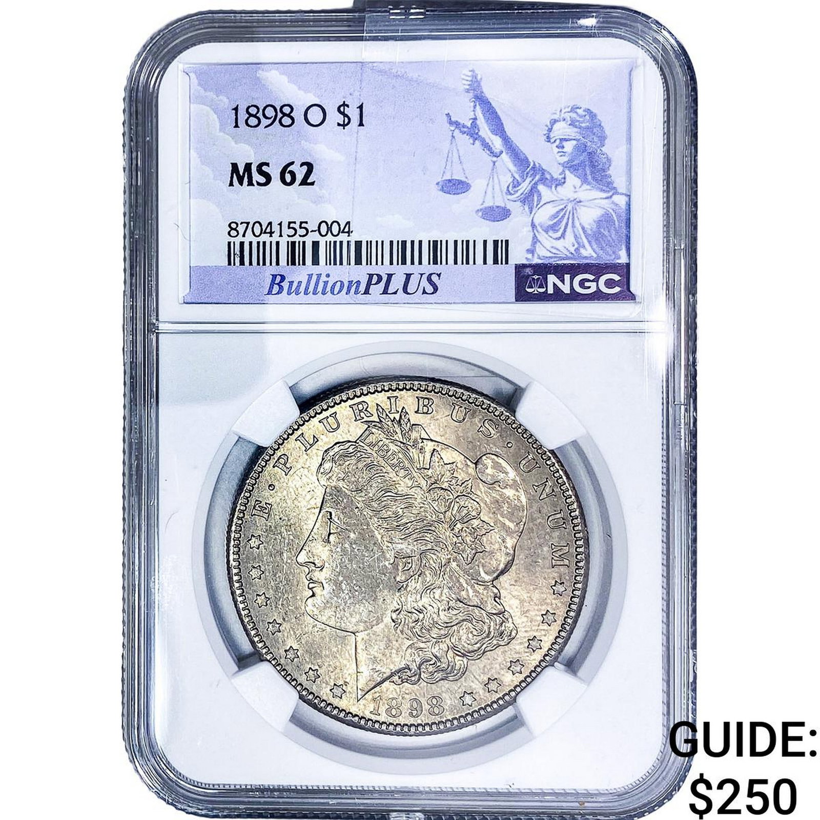 1898-O Morgan Silver Dollar NGC MS62: 1898-O Morgan Silver Dollar NGC MS62