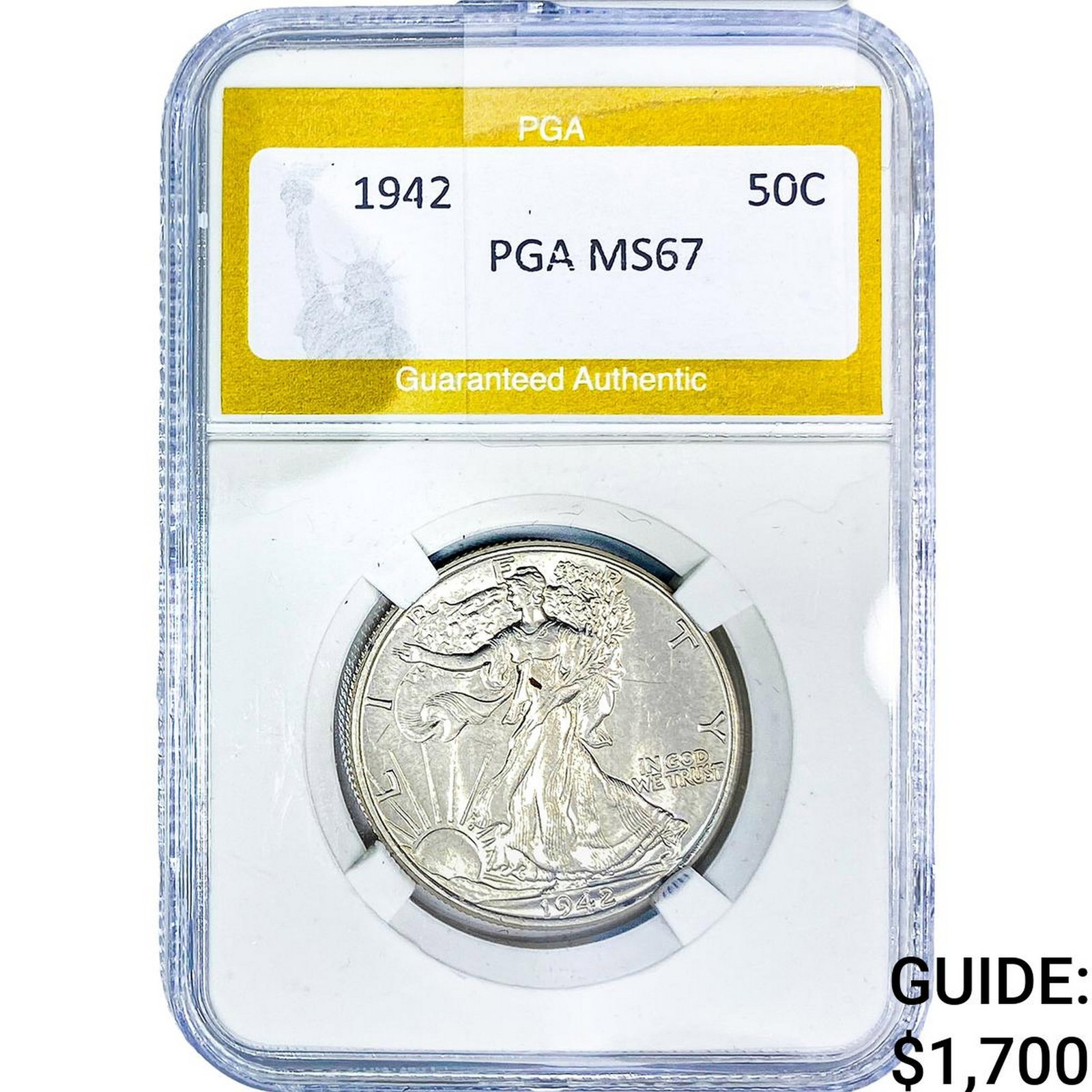 1942 Walking Liberty Half Dollar PGA MS67: 1942 Walking Liberty Half Dollar PGA MS67