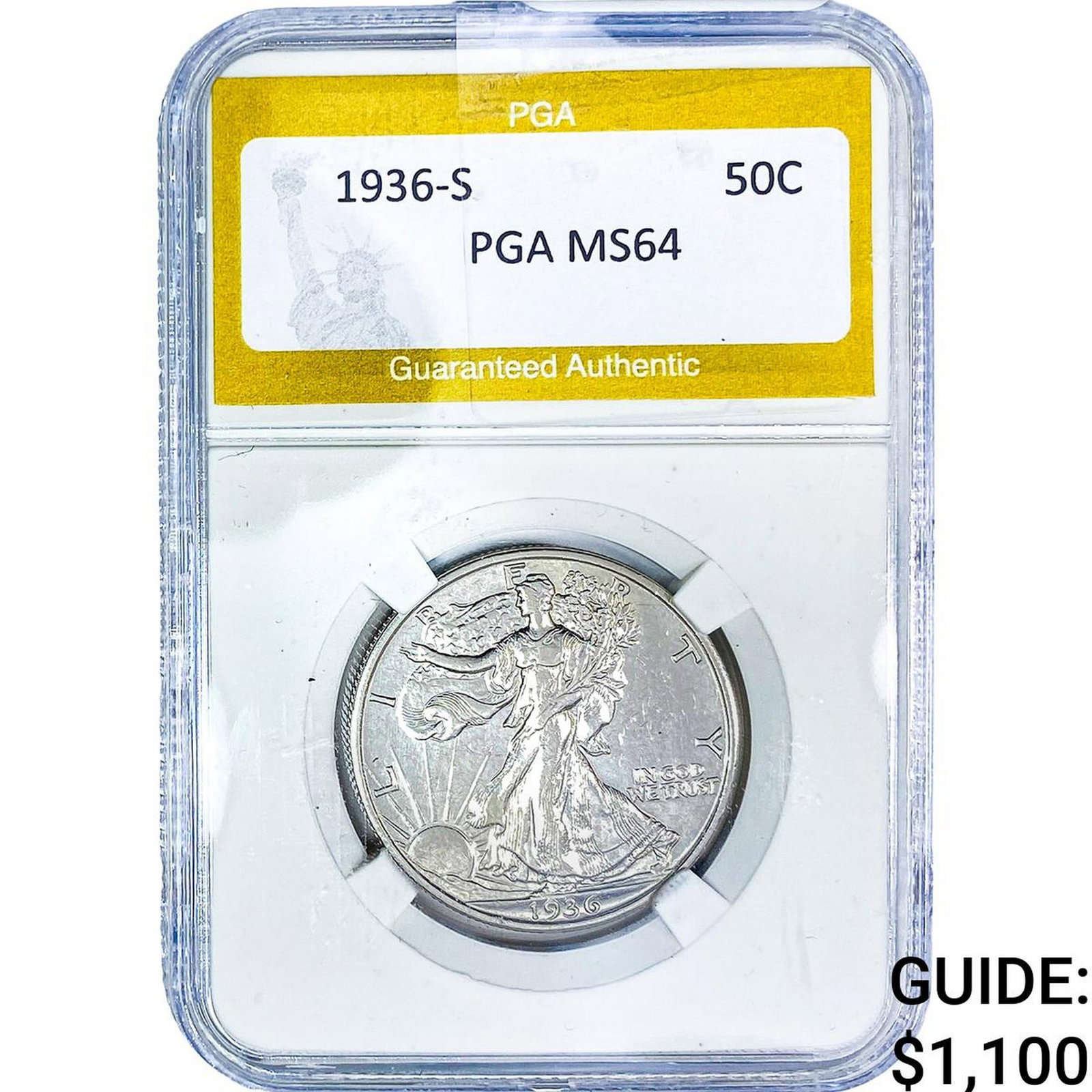 1936-S Walking Liberty Half Dollar PGA MS64: 1936-S Walking Liberty Half Dollar PGA MS64