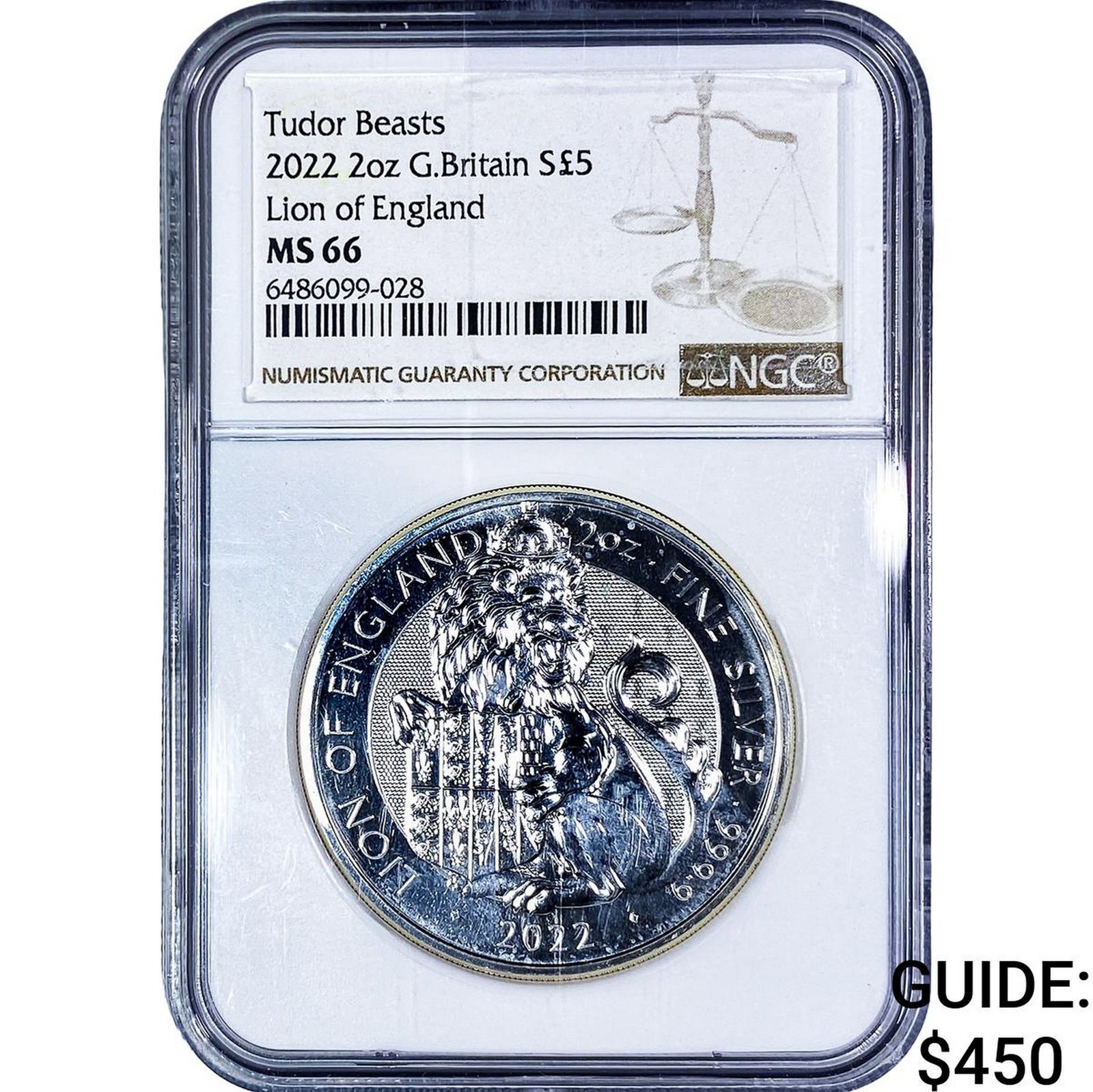 2022 Great Britain 2oz Silver £5 Lion NGC MS66: 2022 Great Britain 2oz Silver £5 Lion NGC MS66