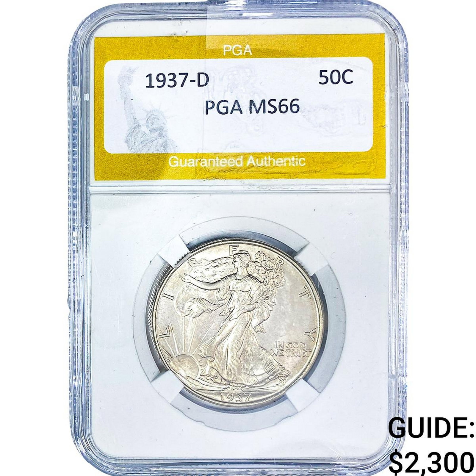1937-D Walking Liberty Half Dollar PGA MS66: 1937-D Walking Liberty Half Dollar PGA MS66