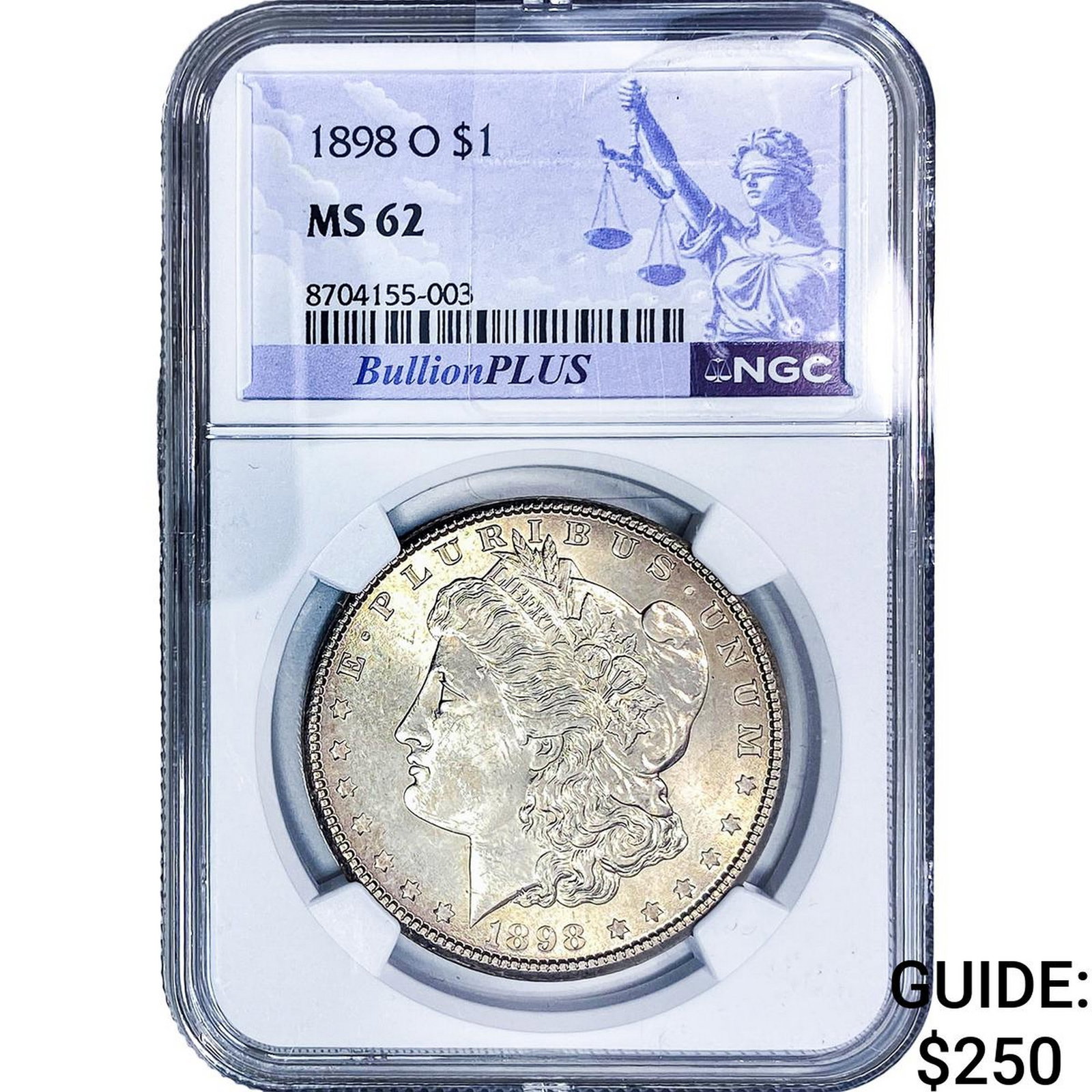 1898-O Morgan Silver Dollar NGC MS62: 1898-O Morgan Silver Dollar NGC MS62