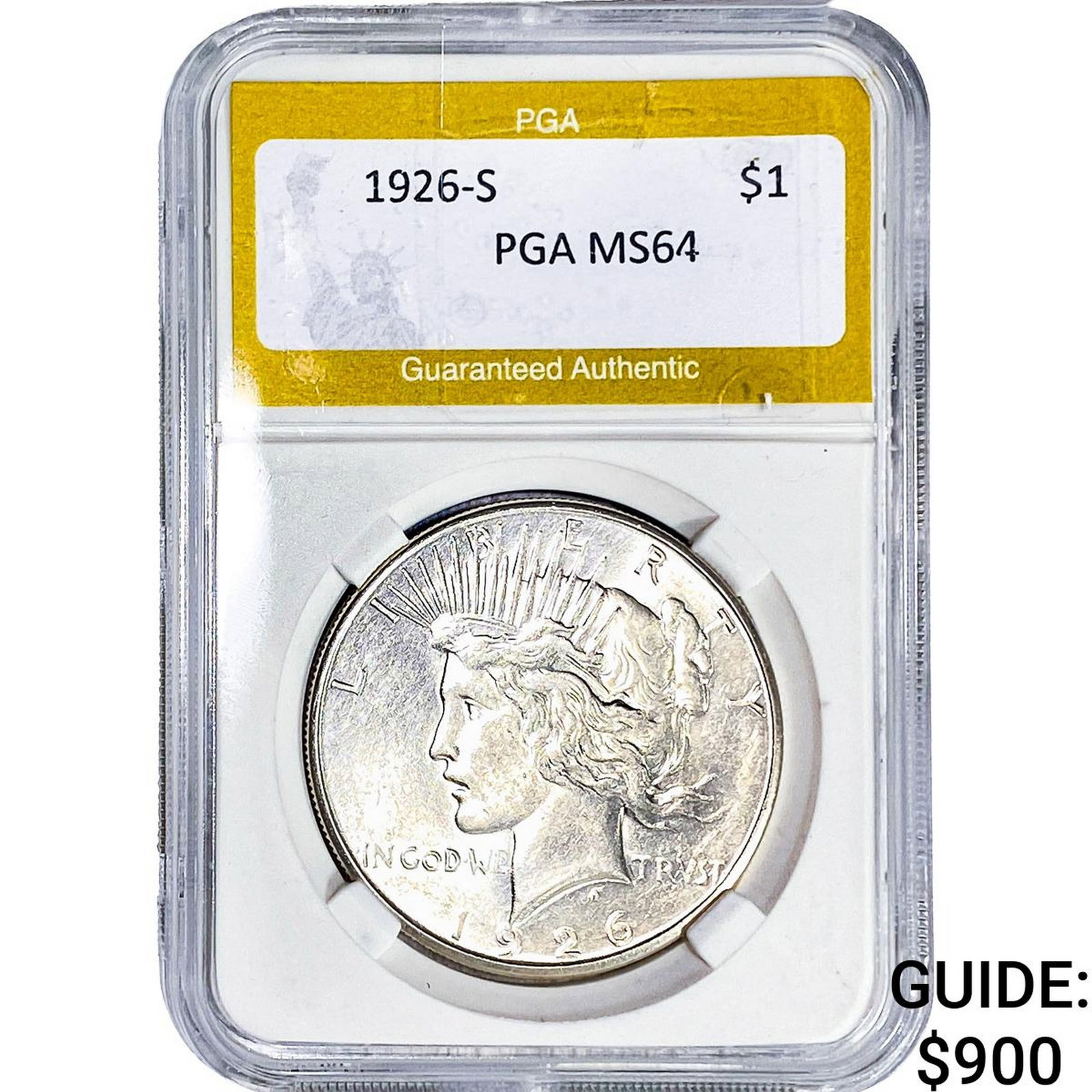 1926-S Silver Peace Dollar PGA MS64: 1926-S Silver Peace Dollar PGA MS64