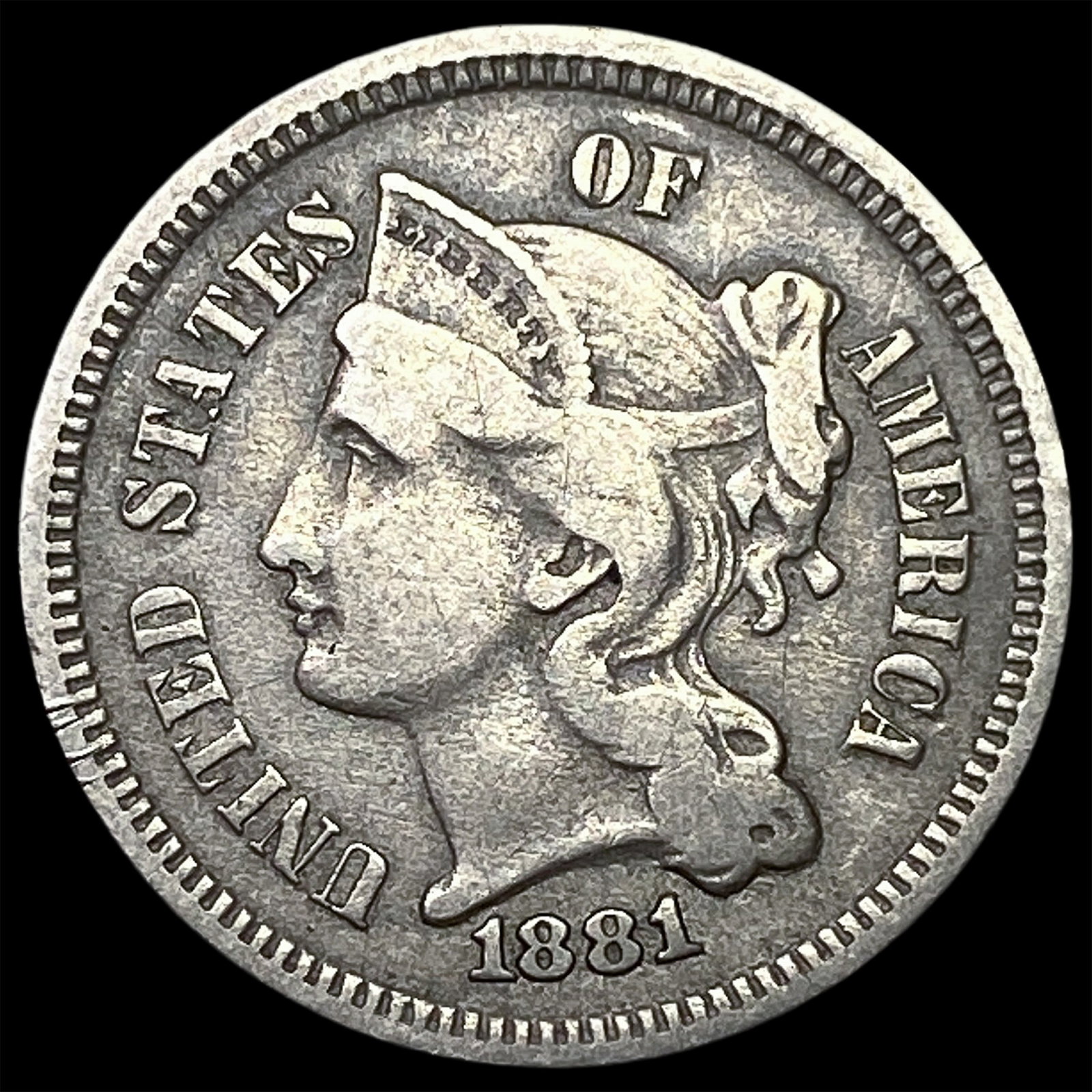 1881 Nickel Three-Cent Piece LIGHTLY CIRCULATED: 1881 Nickel Three-Cent Piece LIGHTLY CIRCULATED