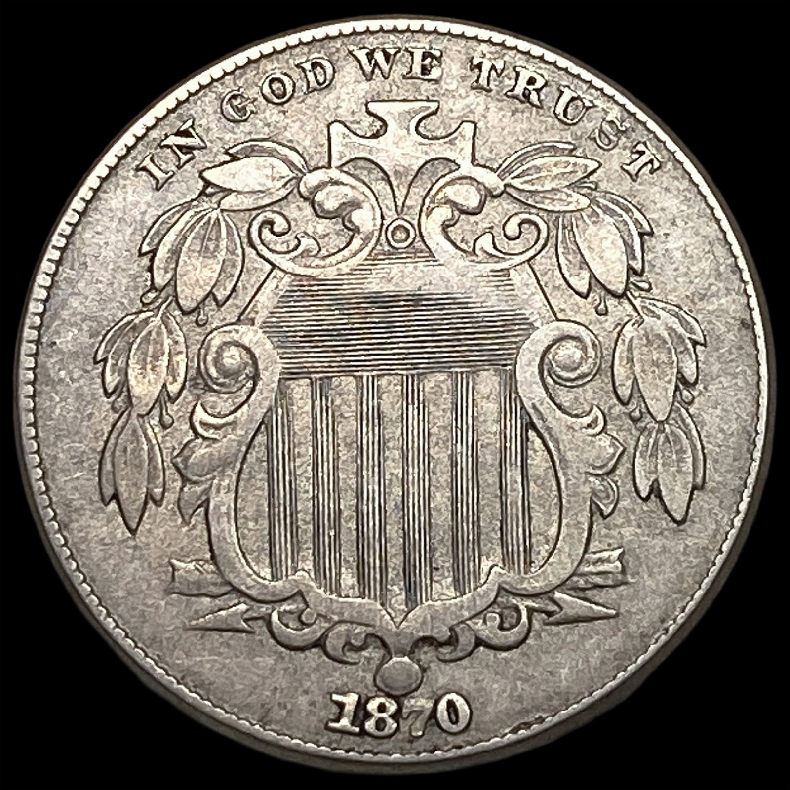 1870 Shield Nickel NEARLY UNCIRCULATED: 1870 Shield Nickel NEARLY UNCIRCULATED