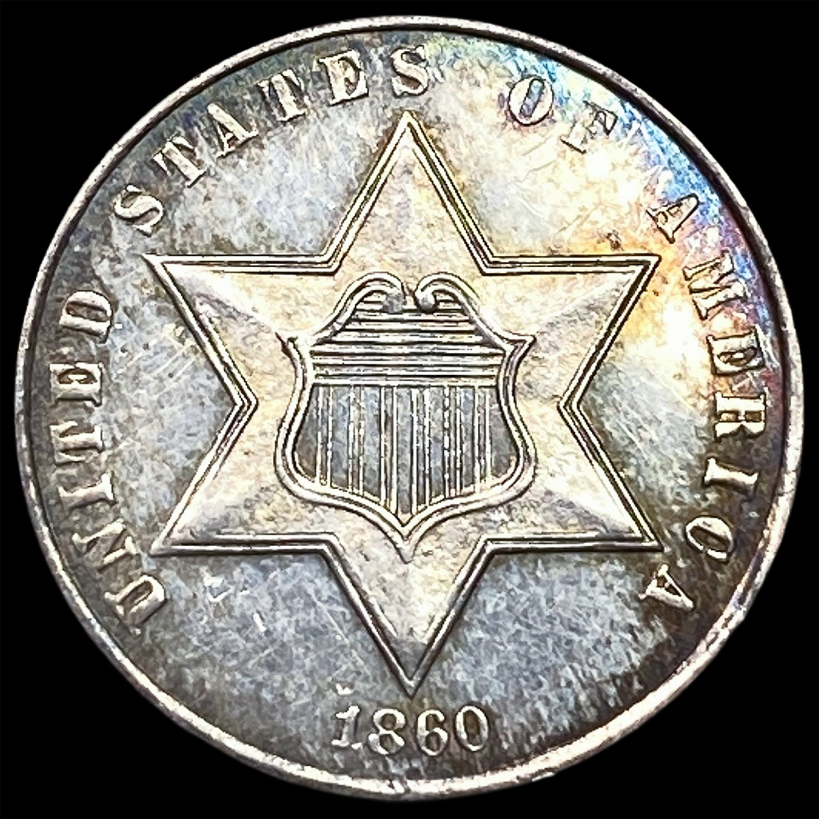 1860 Silver Three-Cent Piece UNCIRCULATED: 1860 Silver Three-Cent Piece UNCIRCULATED