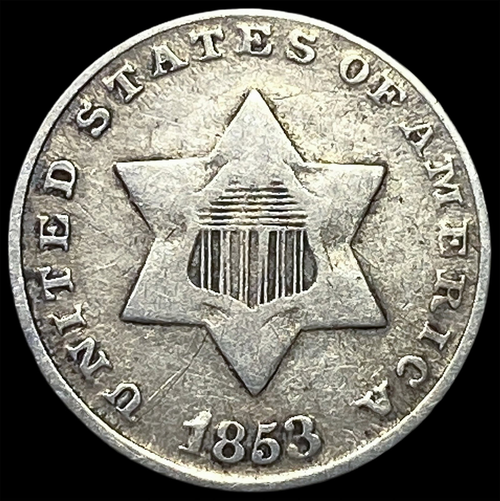 1853 Silver Three-Cent Piece LIGHTLY CIRCULATED: 1853 Silver Three-Cent Piece LIGHTLY CIRCULATED