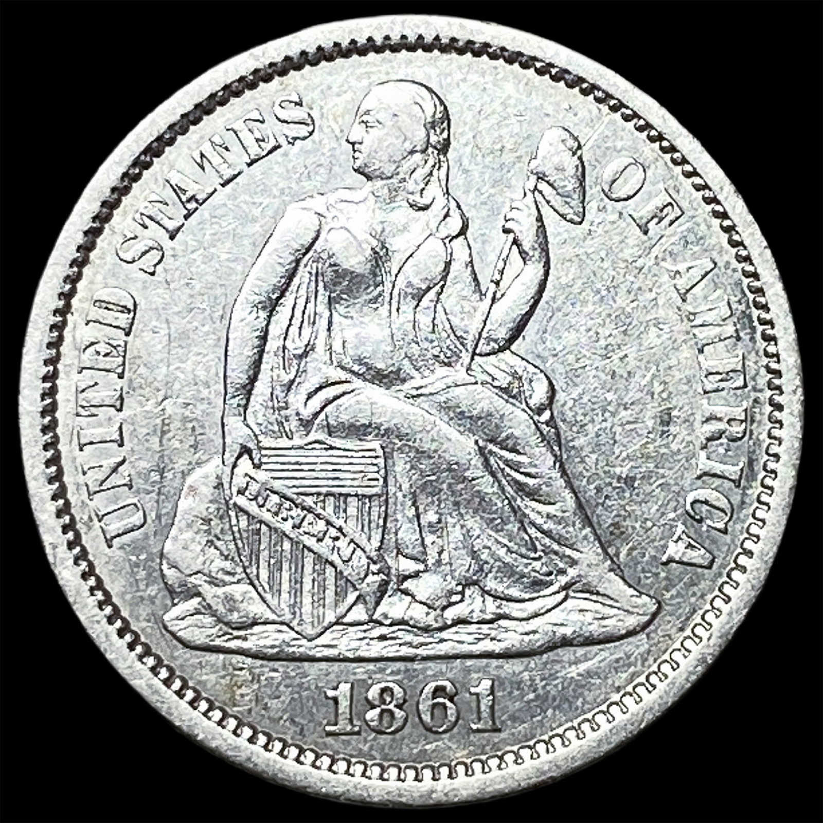 1861 Silver Seated Liberty Dime CLOSELY UNCIRCULATED: 1861 Silver Seated Liberty Dime CLOSELY UNCIRCULATED