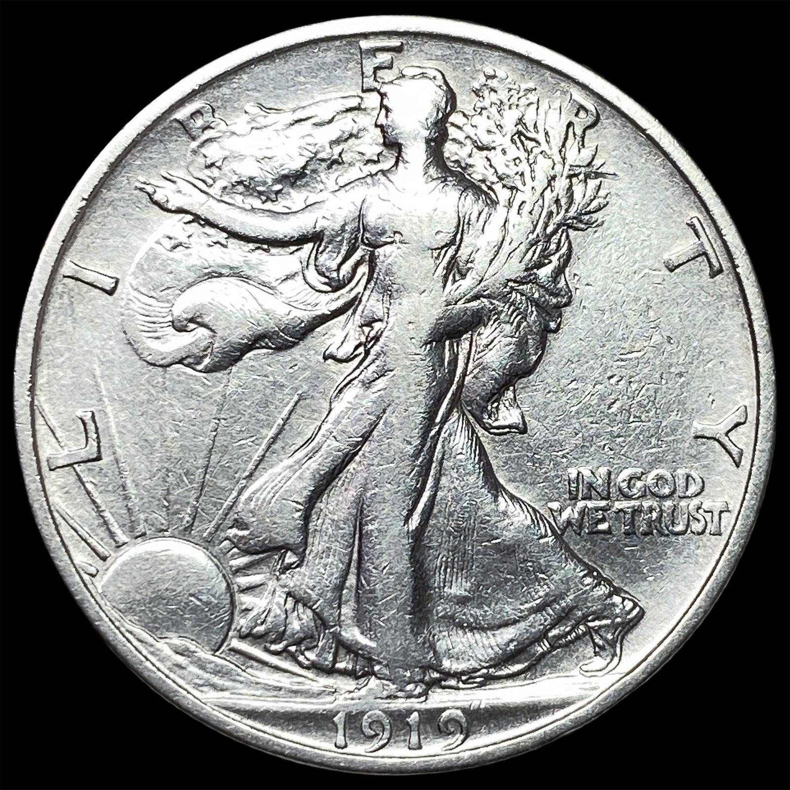 1919-S Silver Walking Liberty Half Dollar NEARLY UNCIRCULATED: 1919-S Silver Walking Liberty Half Dollar NEARLY UNCIRCULATED