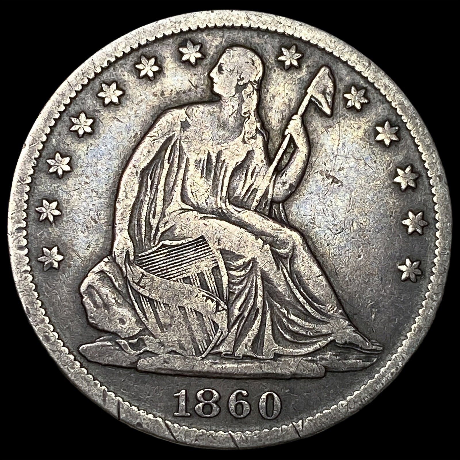 1860-S Silver Seated Liberty Half Dollar LIGHTLY CIRCULATED (1 of 2)