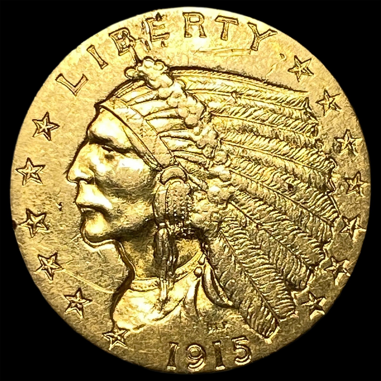 1915 Indian Head Gold $2.5 Quarter Eagle CLOSELY UNCIRCULATED: 1915 Indian Head Gold $2.5 Quarter Eagle CLOSELY UNCIRCULATED