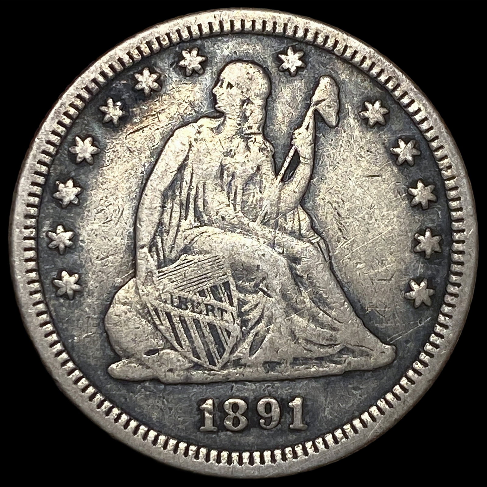 1891-S Silver Seated Liberty Quarter LIGHTLY CIRCULATED: 1891-S Silver Seated Liberty Quarter LIGHTLY CIRCULATED