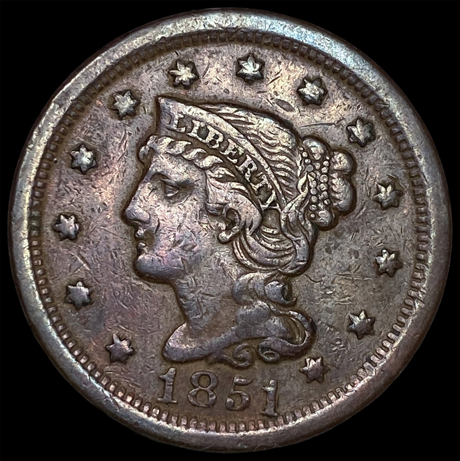 1851 Braided Hair Large Cent NEARLY UNCIRCULATED: 1851 Braided Hair Large Cent NEARLY UNCIRCULATED