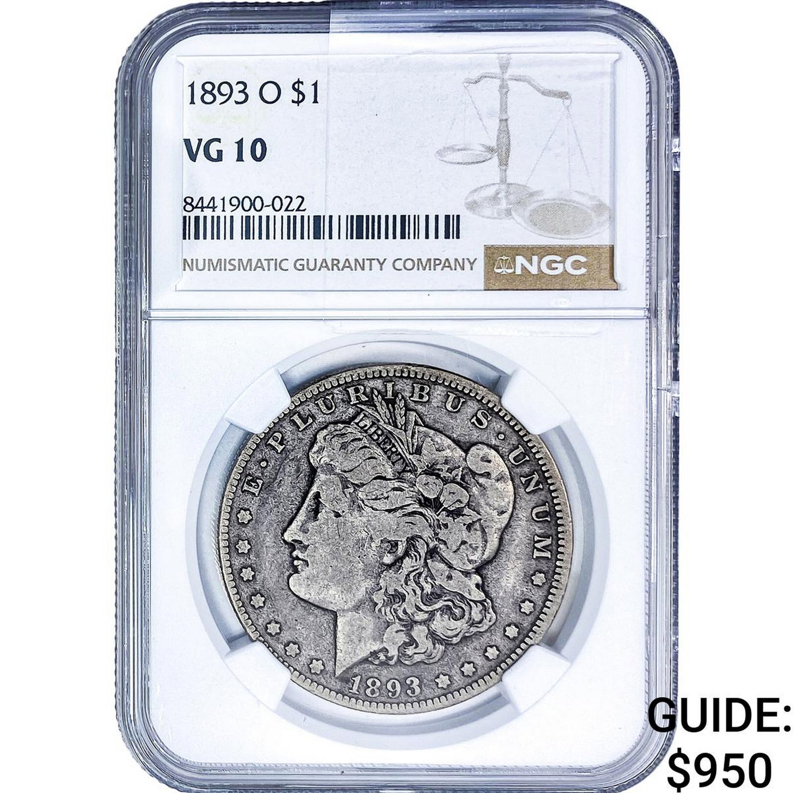 1893-O Morgan Silver Dollar NGC VG10: 1893-O Morgan Silver Dollar NGC VG10