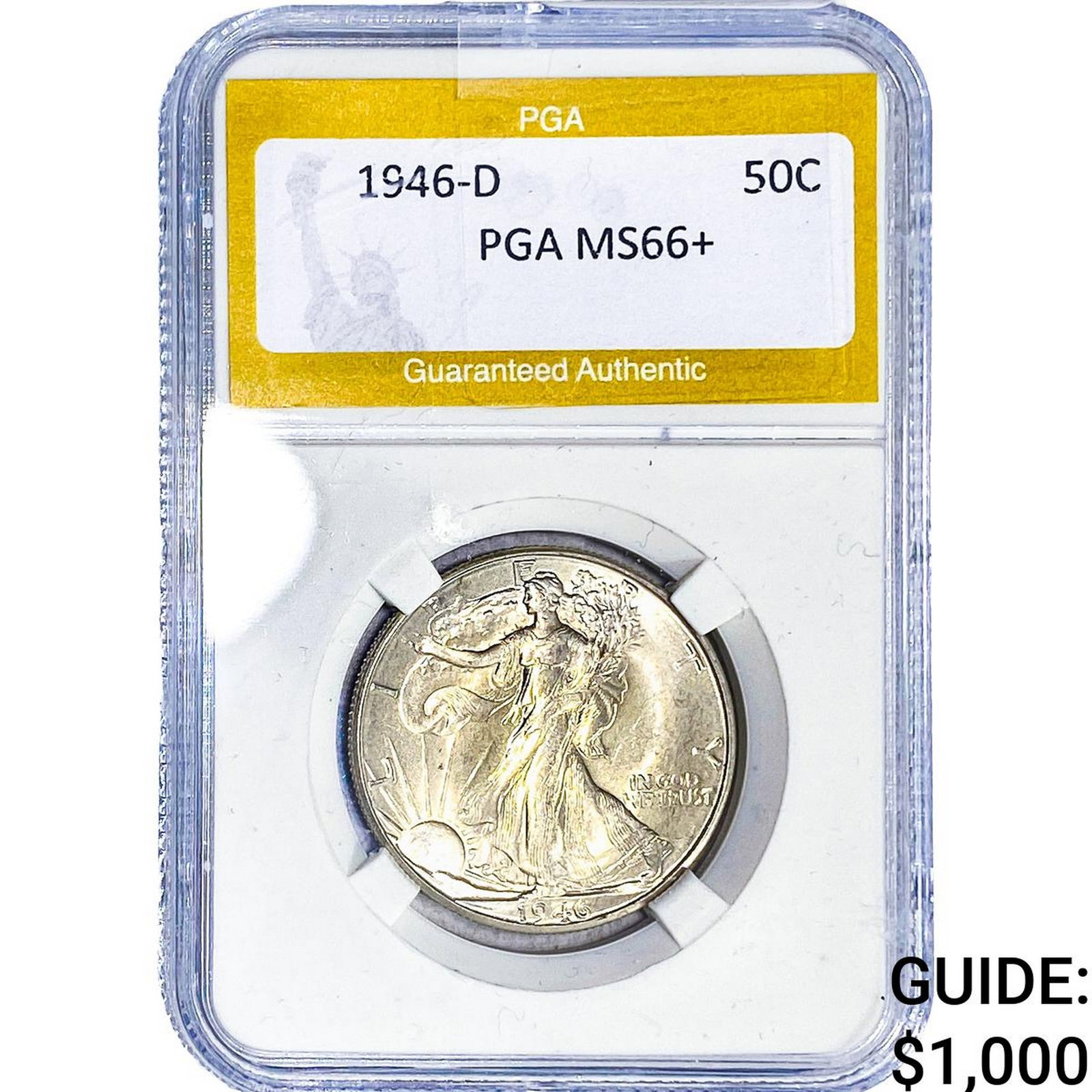 1946-D Walking Liberty Half Dollar PGA MS66+: 1946-D Walking Liberty Half Dollar PGA MS66+