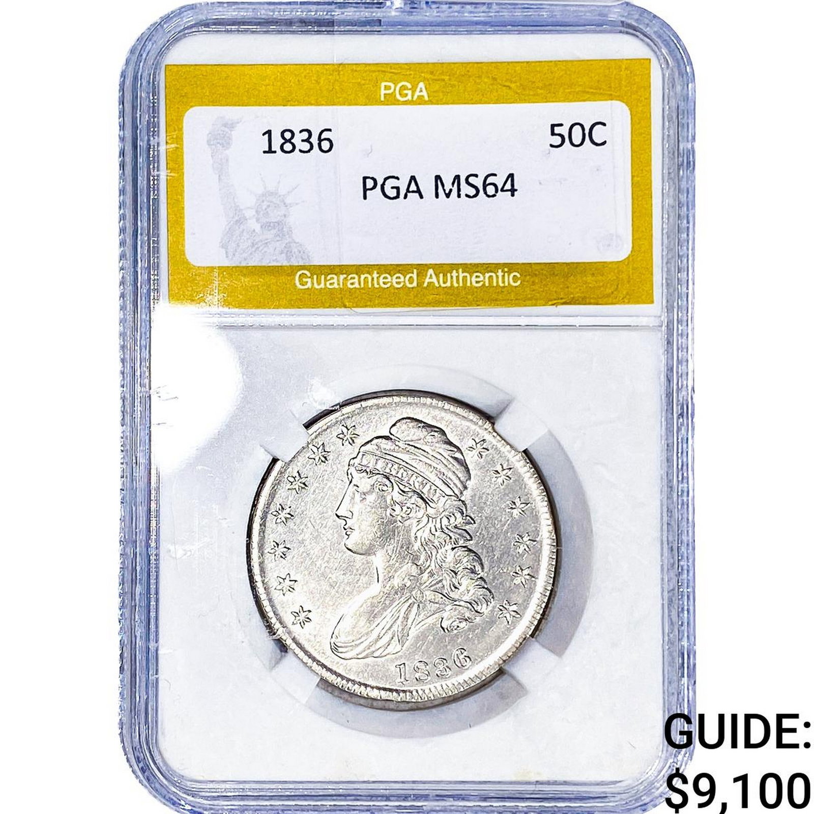 1836 Capped Bust Half Dollar PGA MS64: 1836 Capped Bust Half Dollar PGA MS64