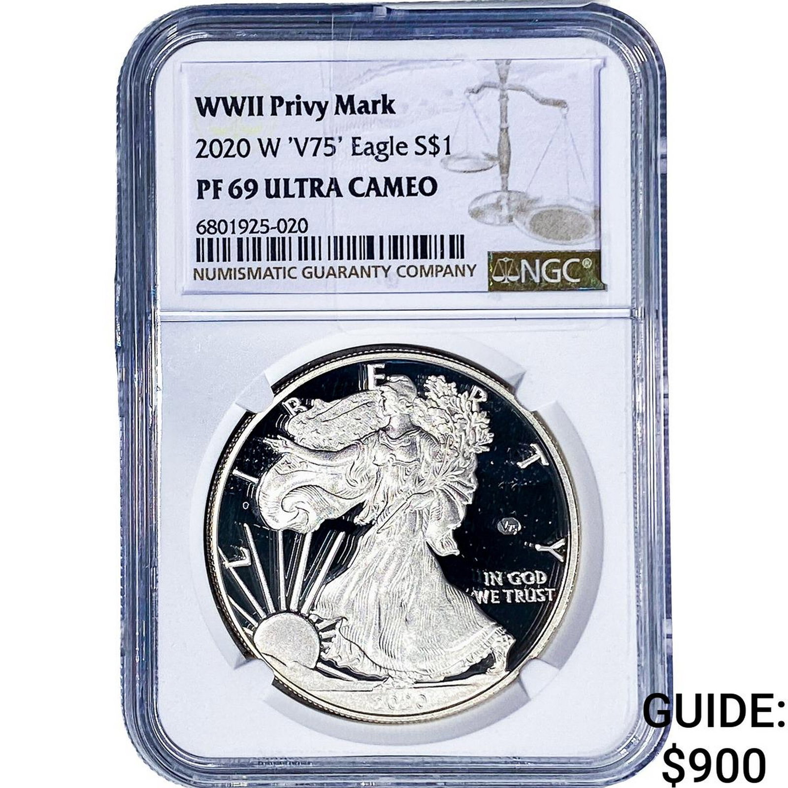 2020 W 'V75' Silver Eagle NGC PF69 WWII Privy Mark: 2020 W 'V75' Silver Eagle NGC PF69 WWII Privy Mark