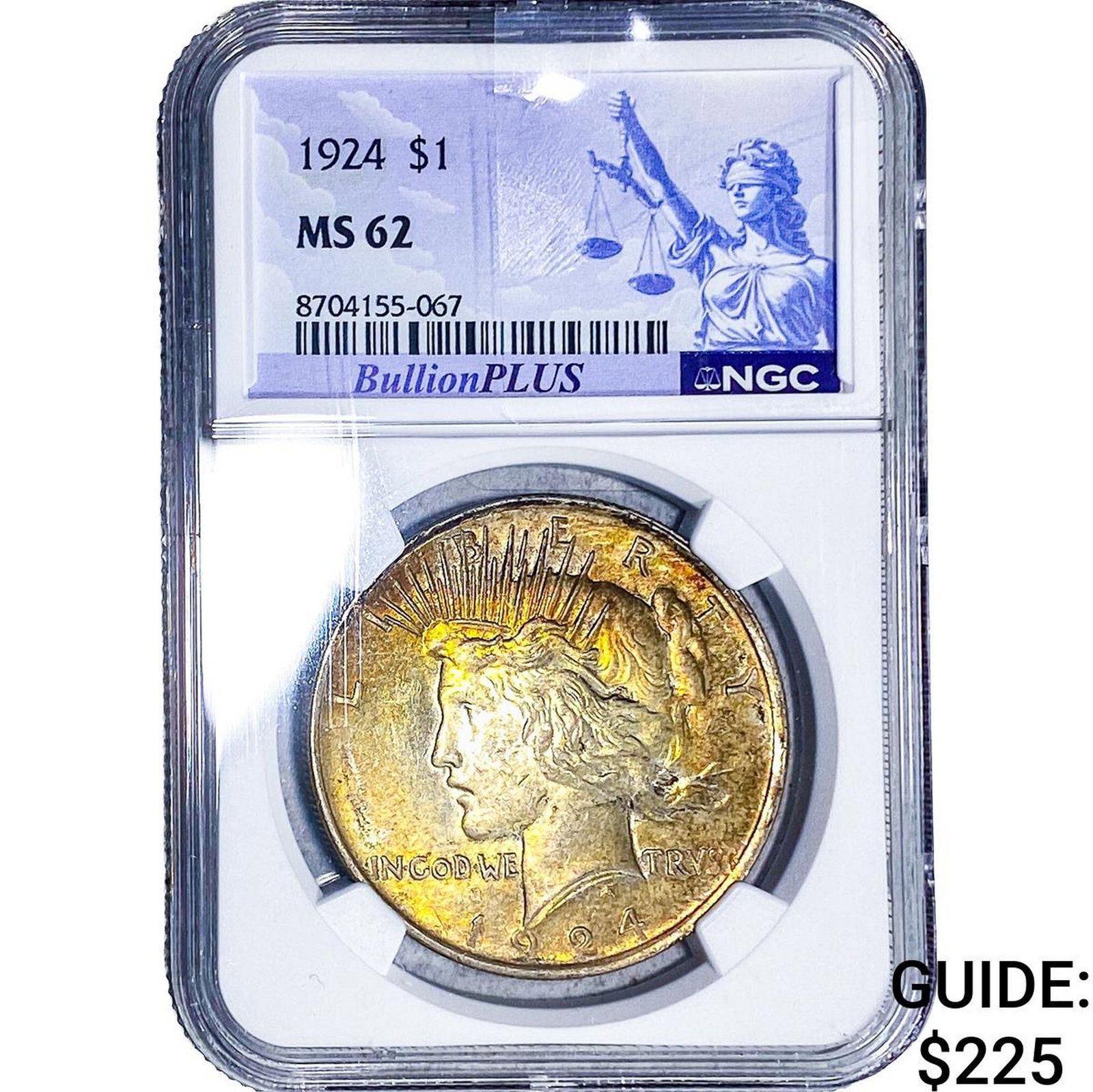 1924 Silver Peace Dollar NGC MS62: 1924 Silver Peace Dollar NGC MS62
