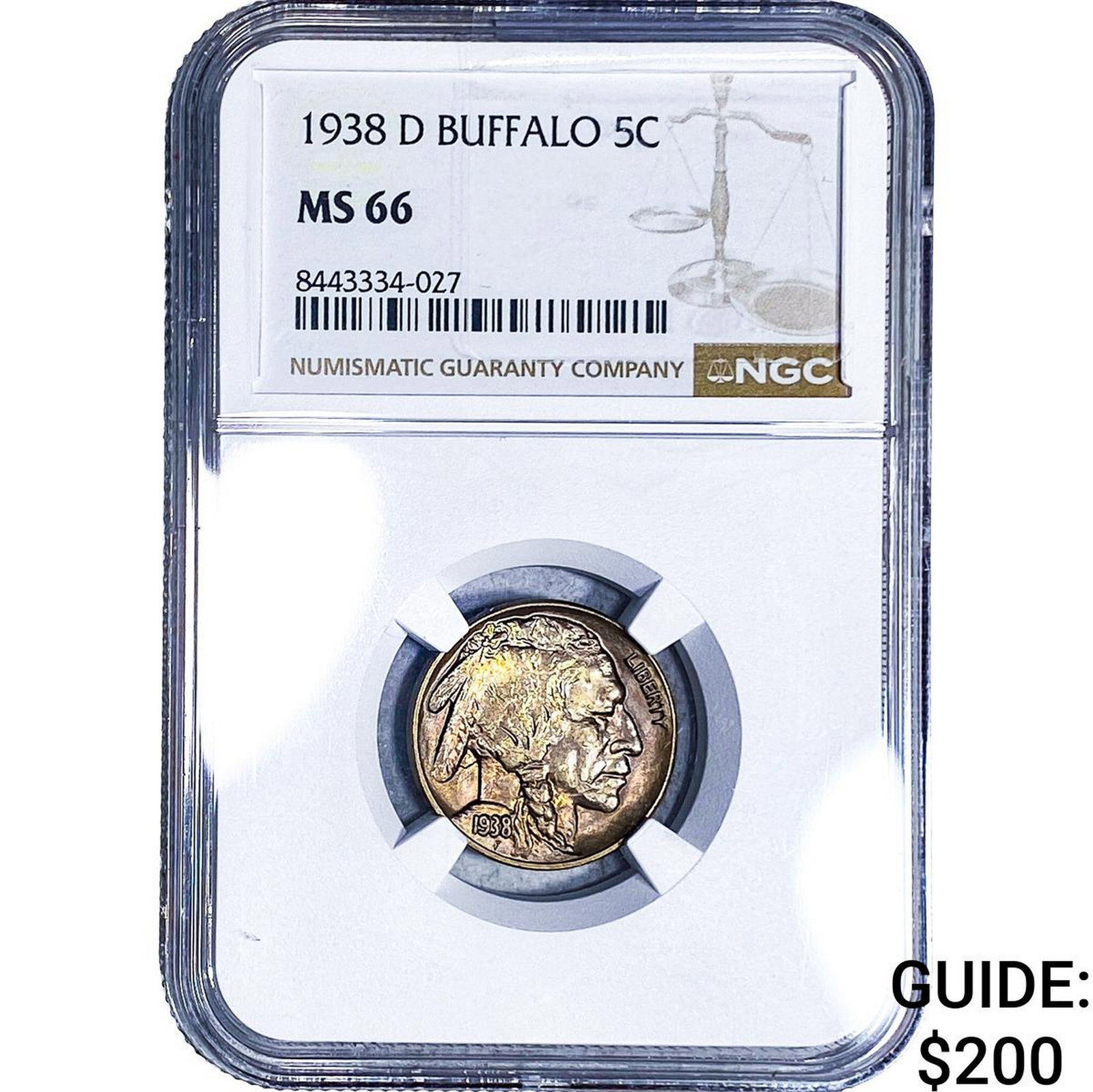 1938-D Buffalo Nickel NGC MS66: 1938-D Buffalo Nickel NGC MS66