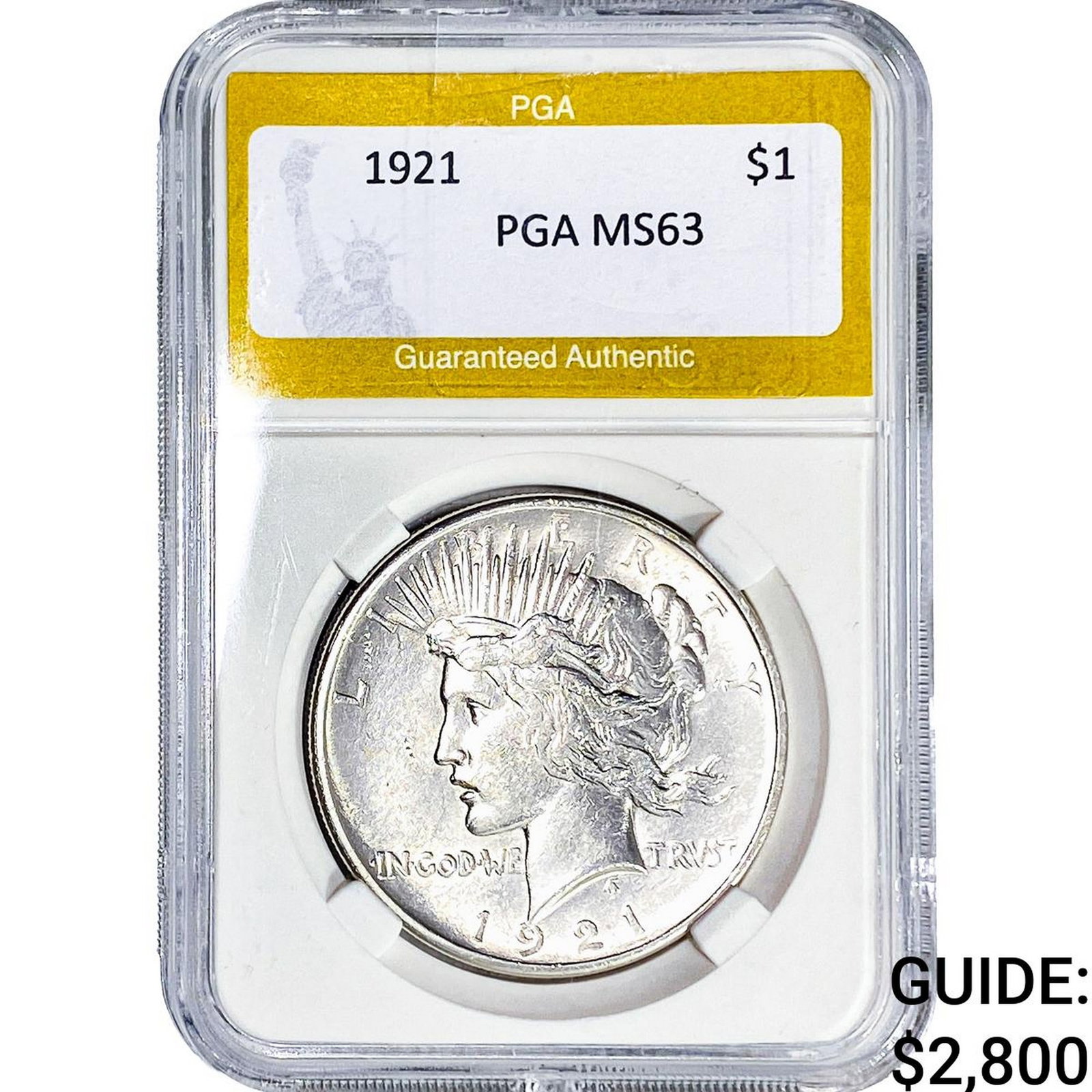 1921 Silver Peace Dollar PGA MS63: 1921 Silver Peace Dollar PGA MS63