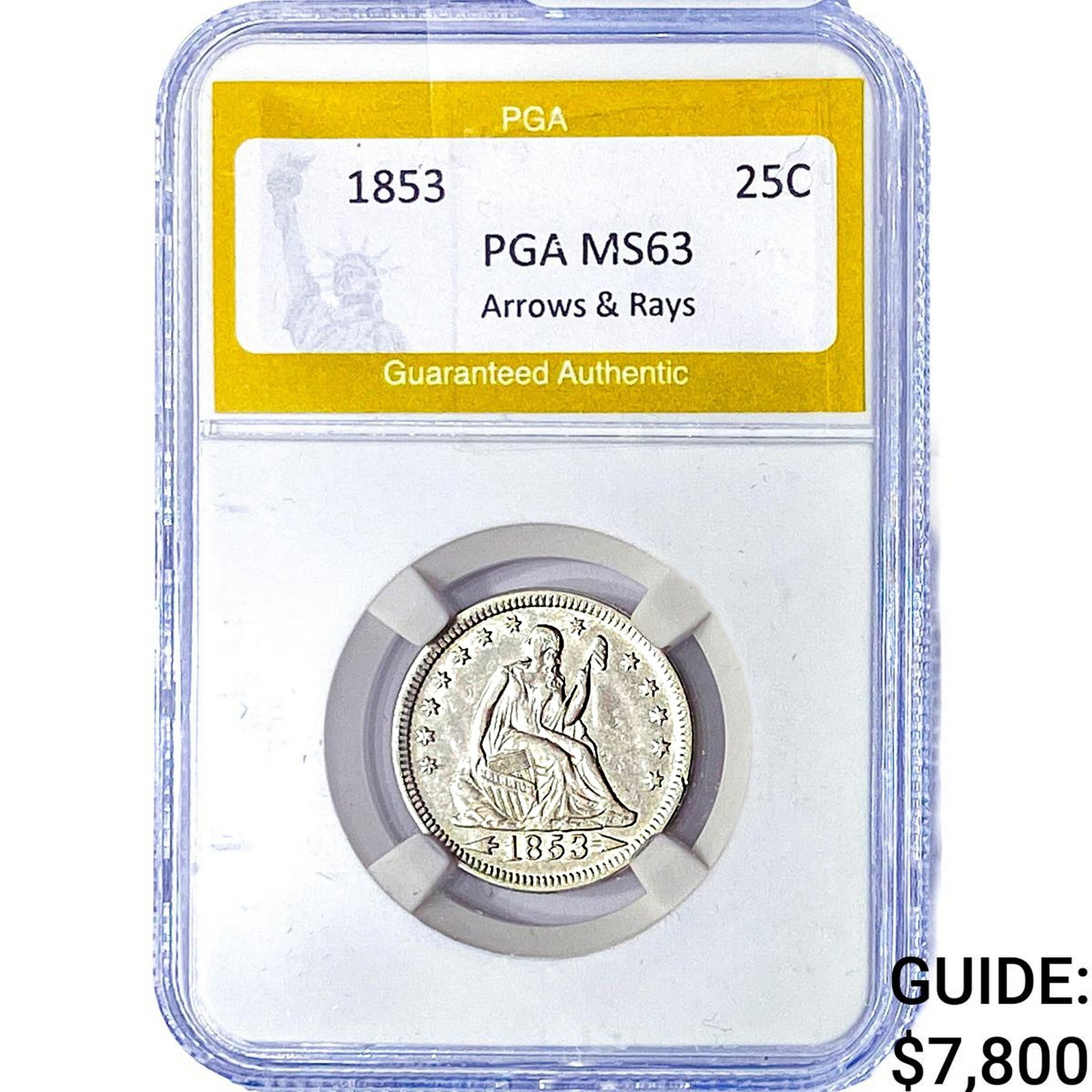 1853 Standing Liberty Quarter PGA MS63 Arrows & Rays: 1853 Standing Liberty Quarter PGA MS63 Arrows & Rays