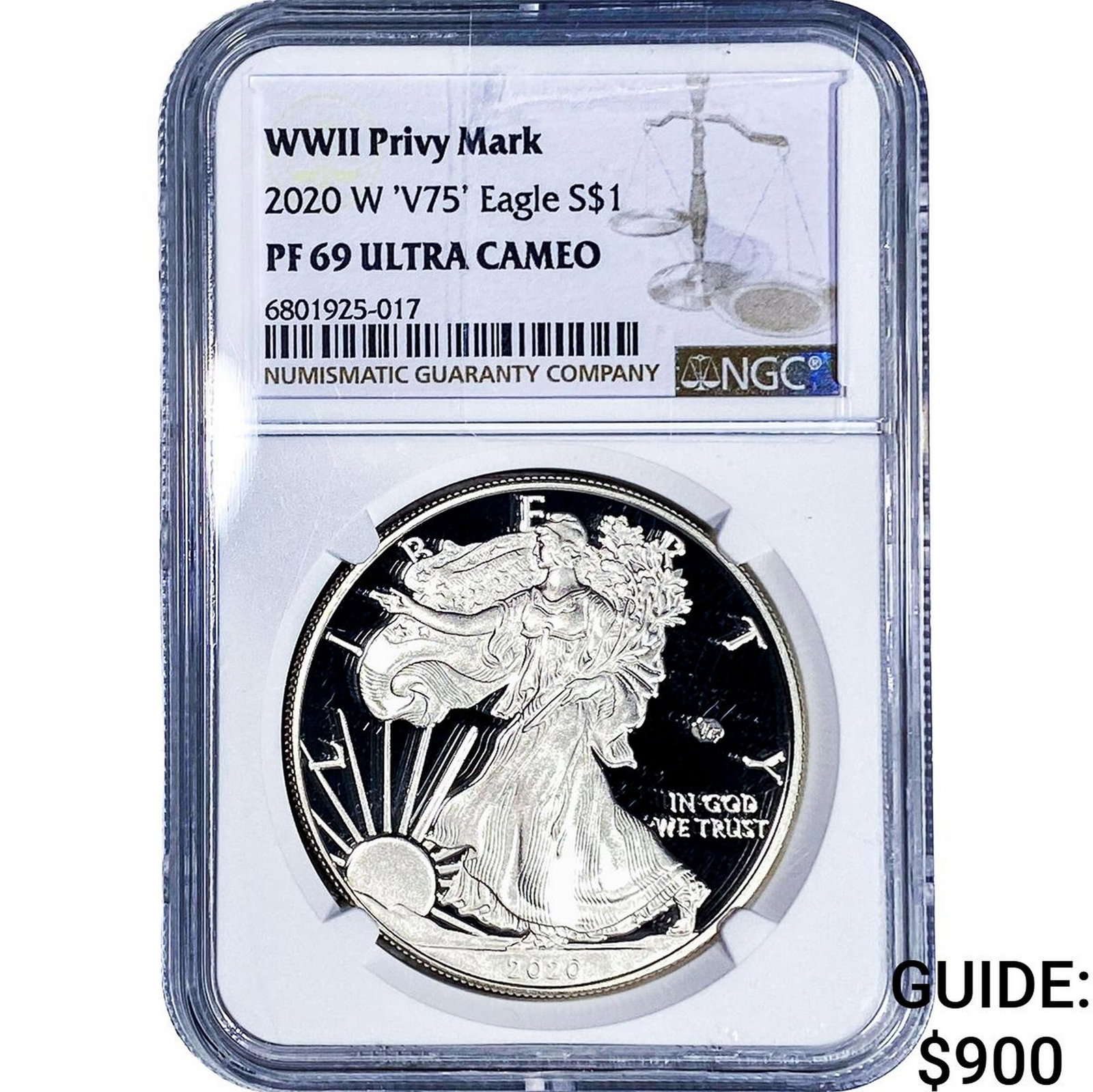 2020 W 'V75' Silver Eagle NGC PF69 Ultra Cameo: 2020 W 'V75' Silver Eagle NGC PF69 Ultra Cameo