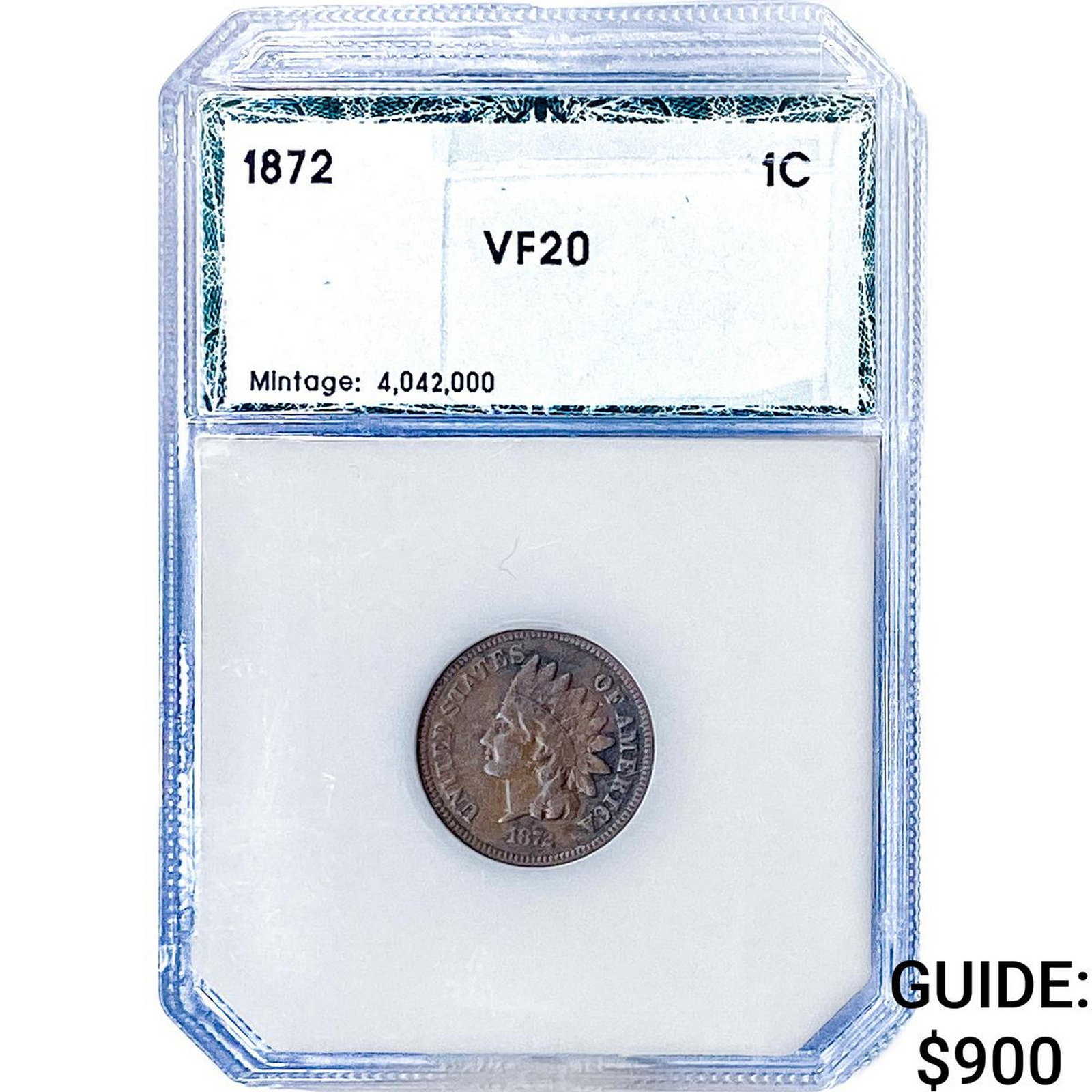 1872 Indian Head Cent PGA VF20: 1872 Indian Head Cent PGA VF20