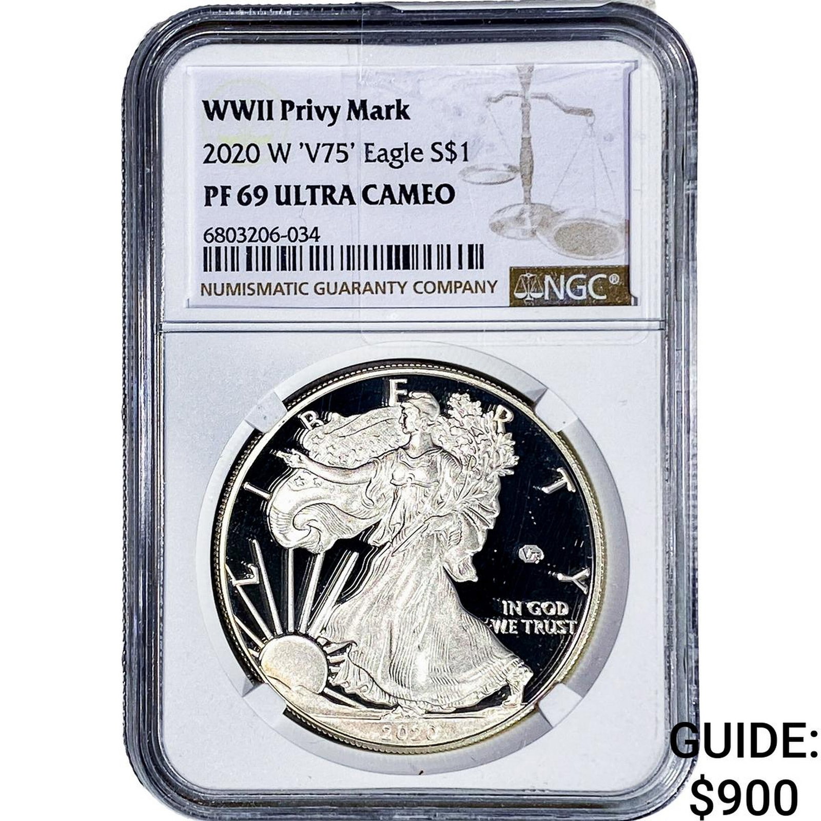 2020 W 'V75' Silver Eagle NGC PF69 WWII Privy Mark: 2020 W 'V75' Silver Eagle NGC PF69 WWII Privy Mark