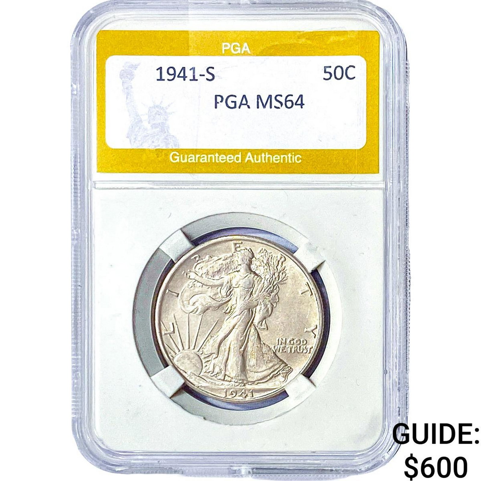 1941-S Walking Liberty Half Dollar PGA MS64: 1941-S Walking Liberty Half Dollar PGA MS64