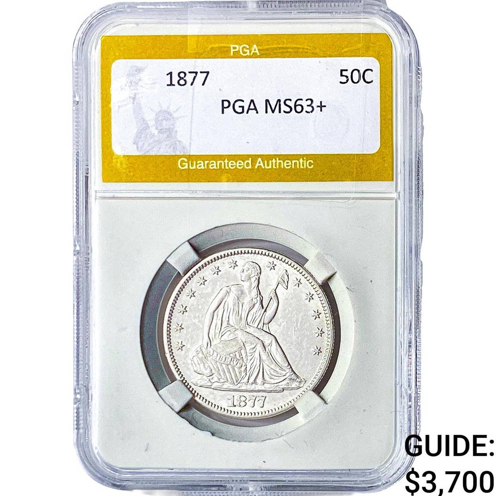 1877 Seated Liberty Half Dollar PGA MS63+: 1877 Seated Liberty Half Dollar PGA MS63+