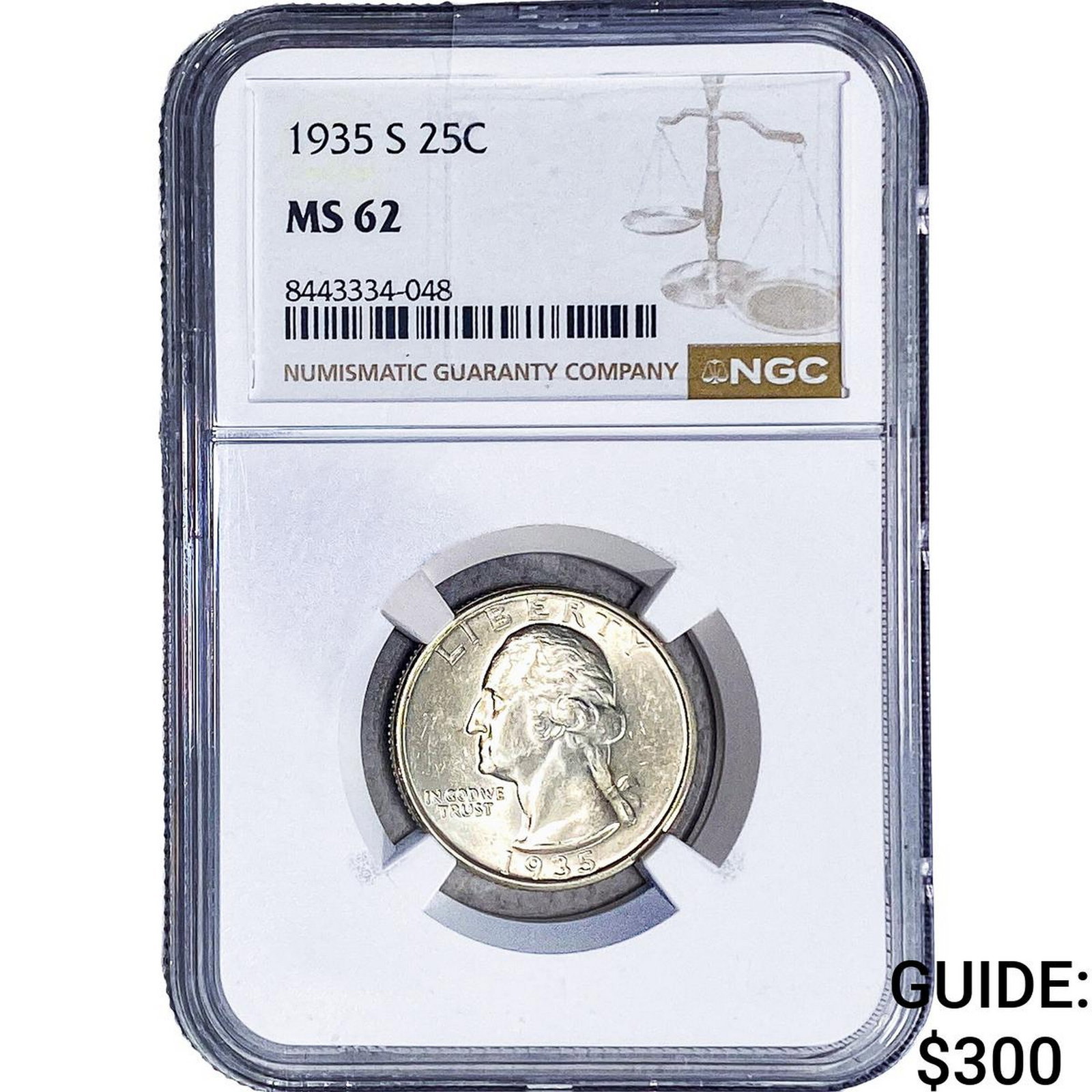 1935-S Washington Silver Quarter NGC MS62: 1935-S Washington Silver Quarter NGC MS62