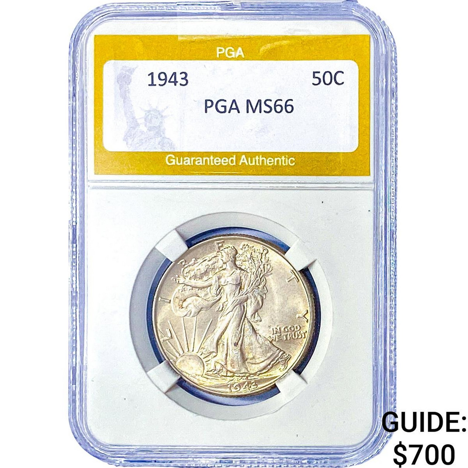 1943 Walking Liberty Half Dollar PGA MS66: 1943 Walking Liberty Half Dollar PGA MS66