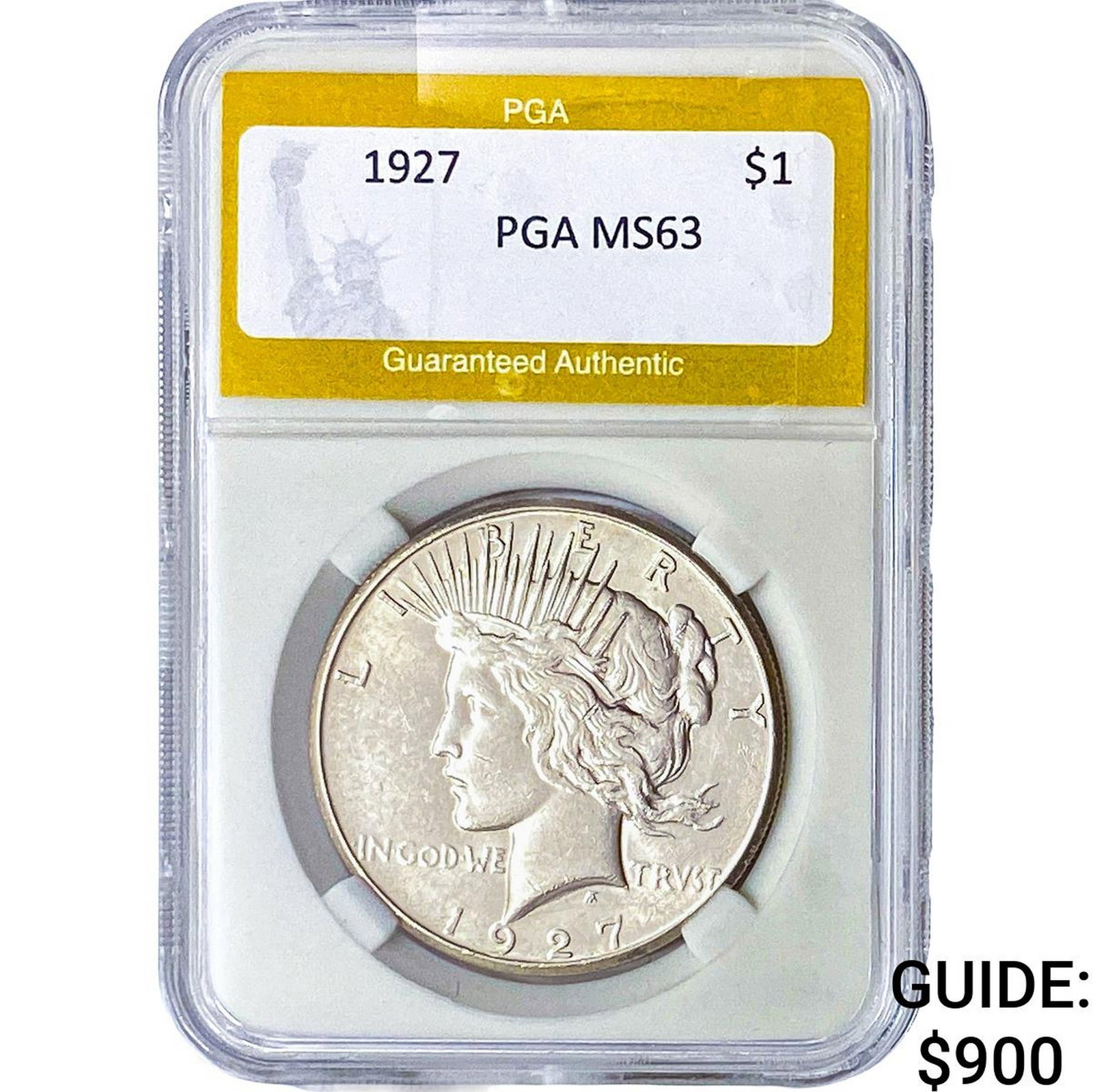 1927 Silver Peace Dollar PGA MS63: 1927 Silver Peace Dollar PGA MS63