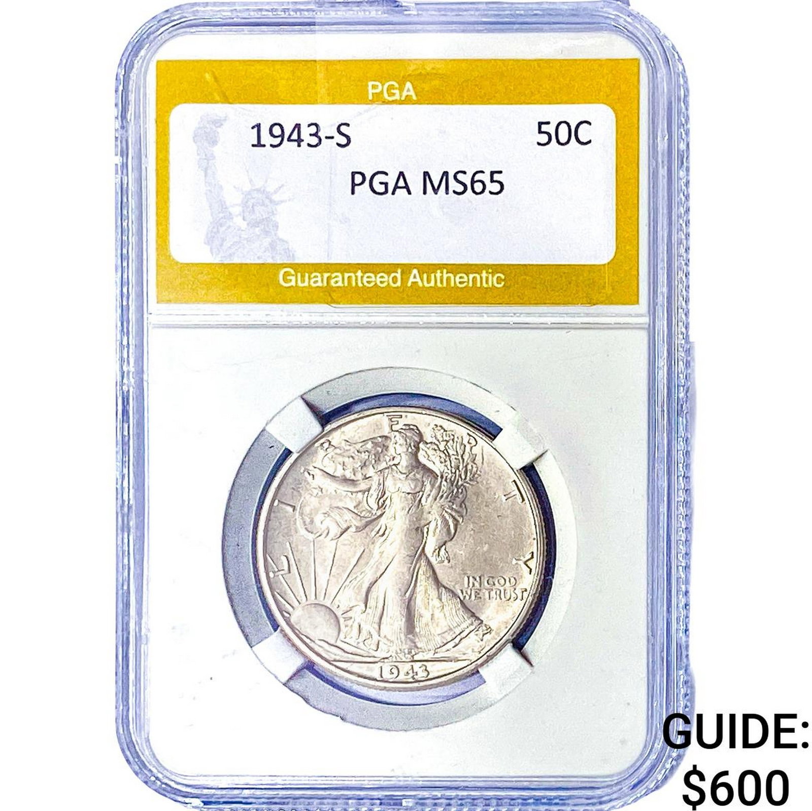 1943-S Walking Liberty Half Dollar PGA MS65: 1943-S Walking Liberty Half Dollar PGA MS65