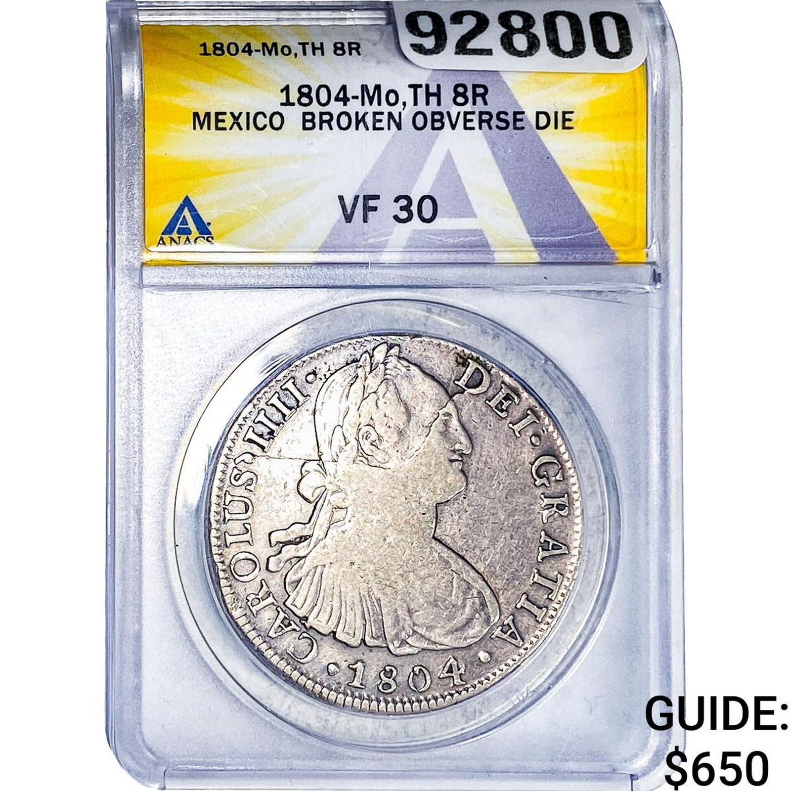 1804Mo TH Mexico Silver 8 Reales Broken Obv. Die VF30 (1 of 2)