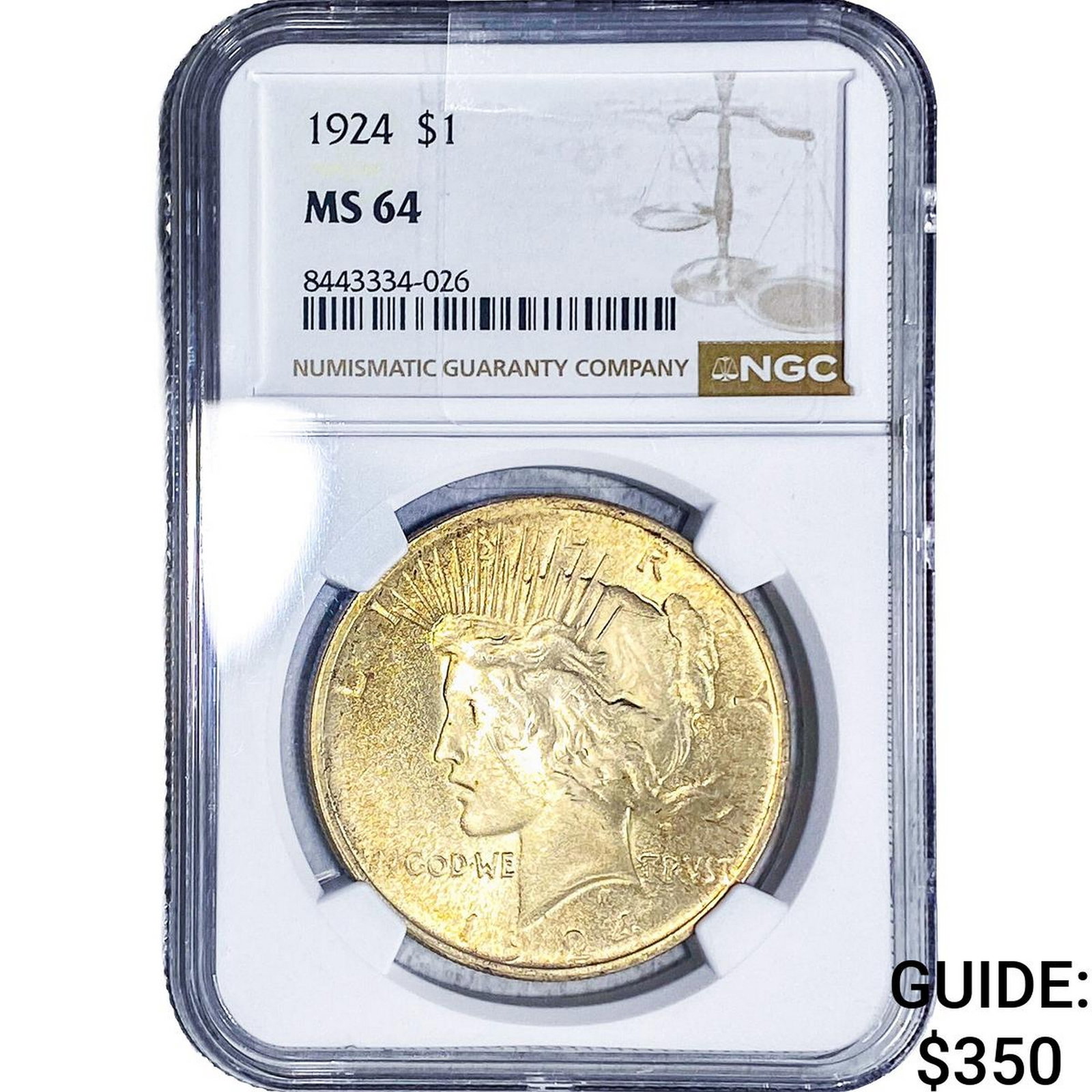 1924 Silver Peace Dollar NGC MS64: 1924 Silver Peace Dollar NGC MS64