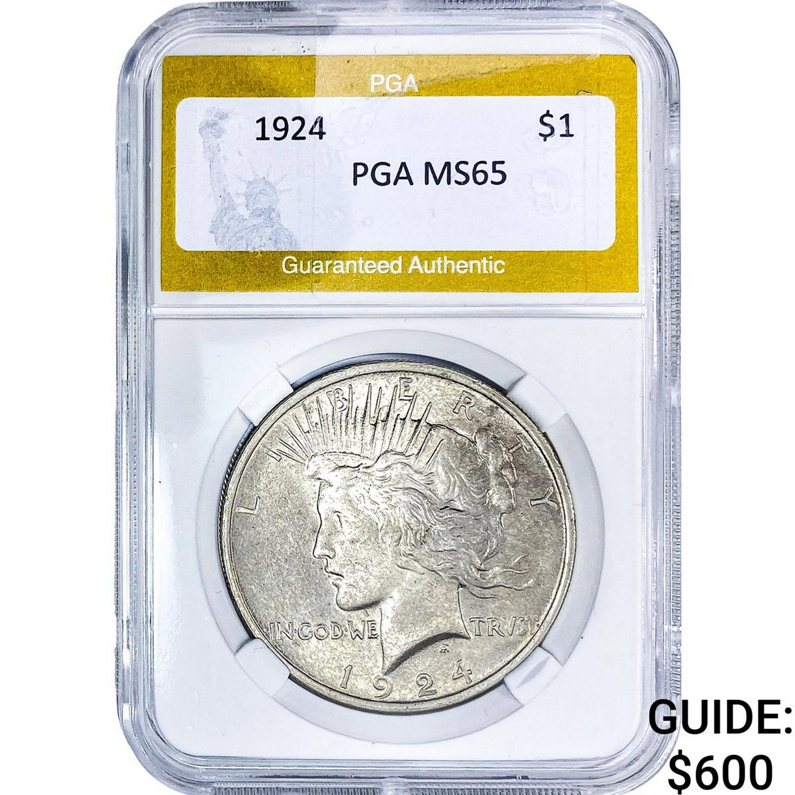 1924 Silver Peace Dollar PGA MS65: 1924 Silver Peace Dollar PGA MS65